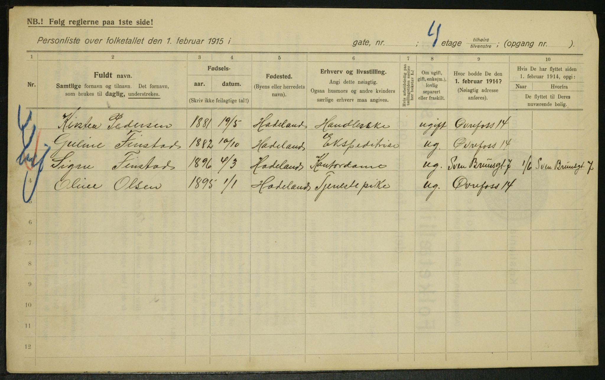 OBA, Municipal Census 1915 for Kristiania, 1915, p. 130363