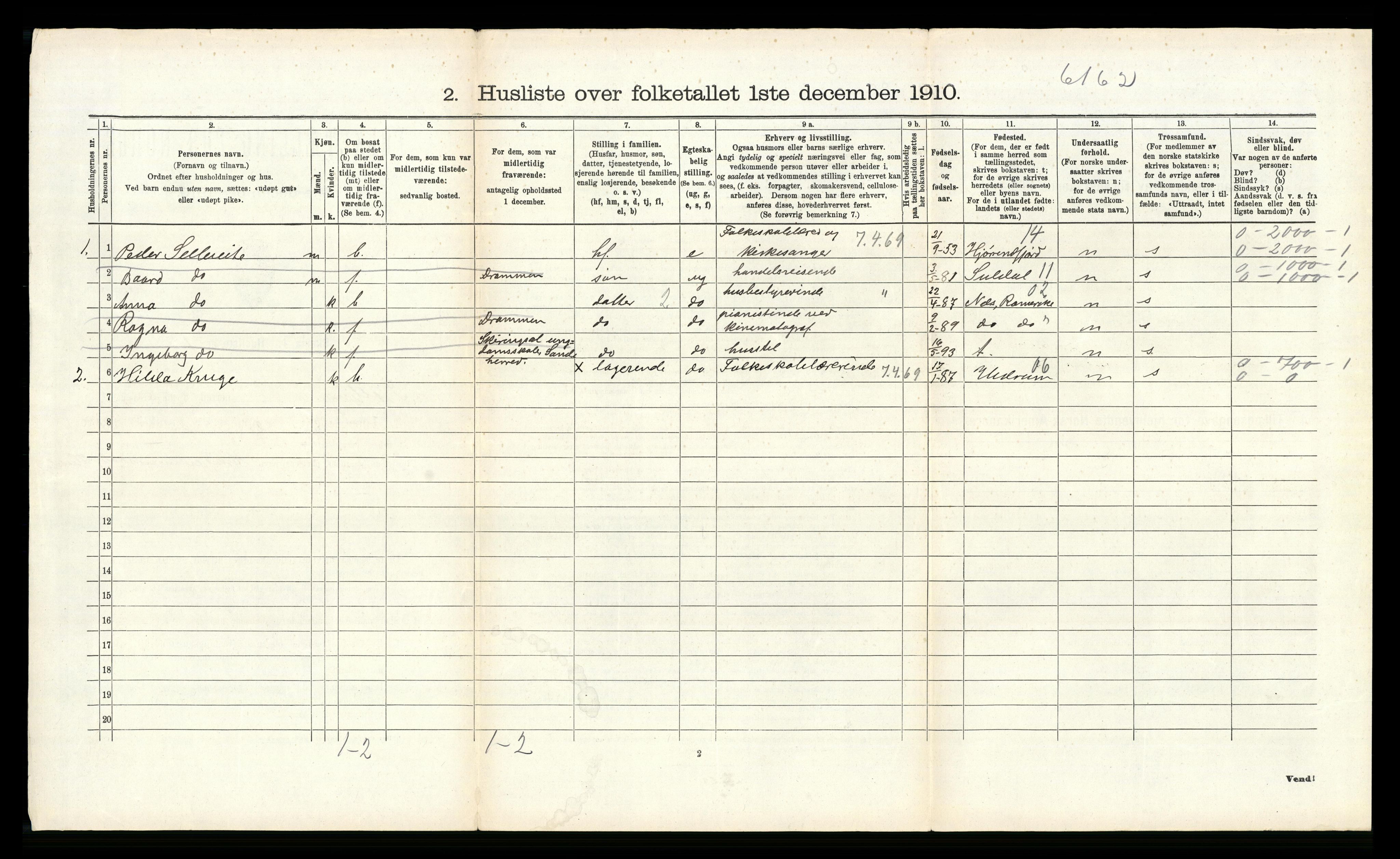 RA, 1910 census for Tjølling, 1910, p. 542