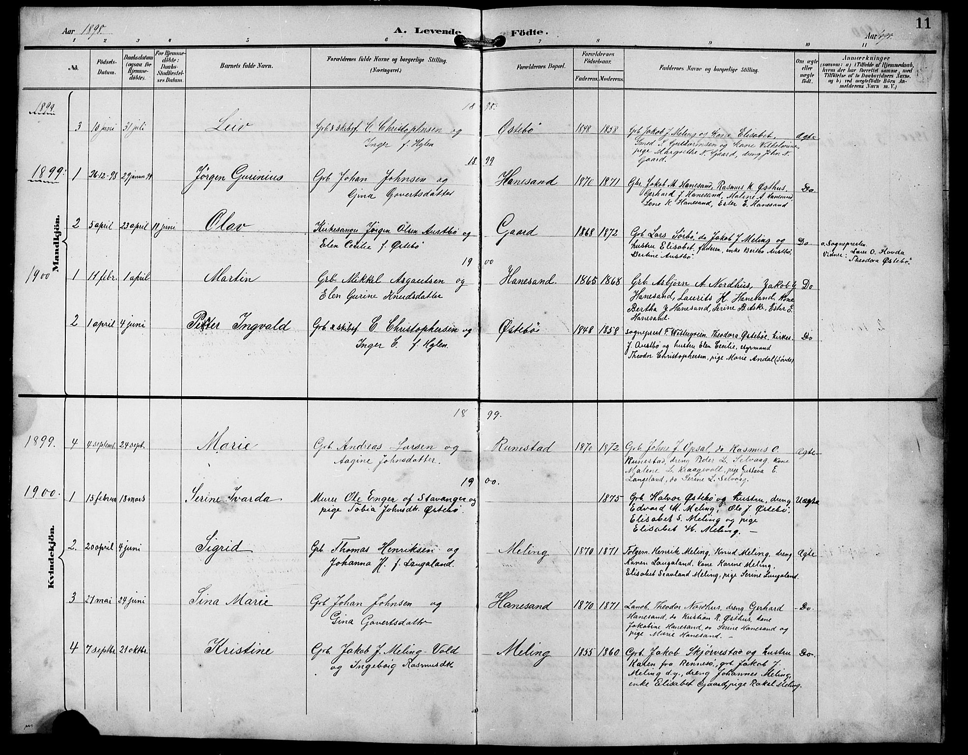 Finnøy sokneprestkontor, SAST/A-101825/H/Ha/Hab/L0005: Parish register (copy) no. B 5, 1891-1916, p. 11