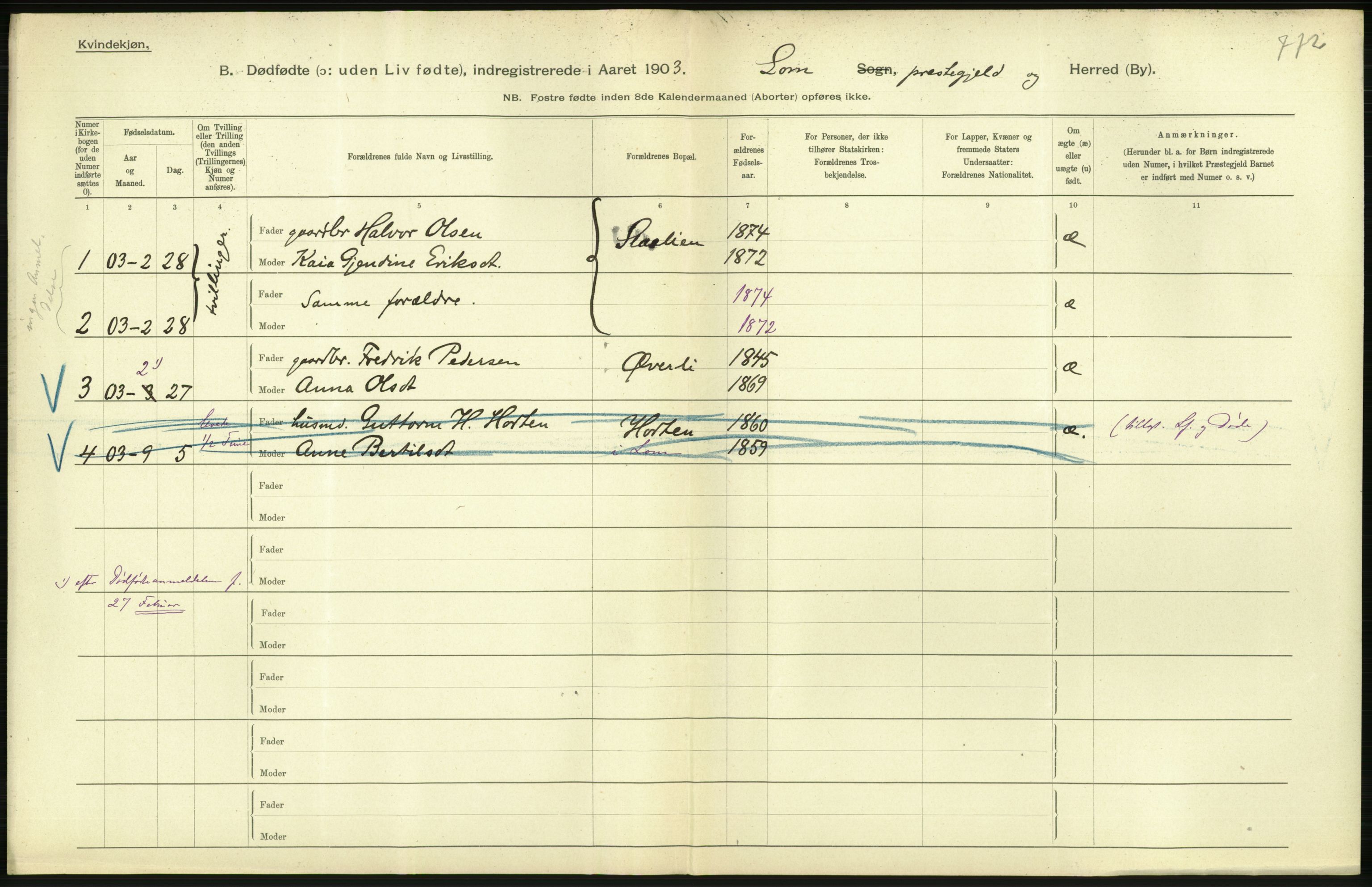 Statistisk sentralbyrå, Sosiodemografiske emner, Befolkning, AV/RA-S-2228/D/Df/Dfa/Dfaa/L0024: Smålenenes - Stavanger amt: Dødfødte. Bygder., 1903, p. 214