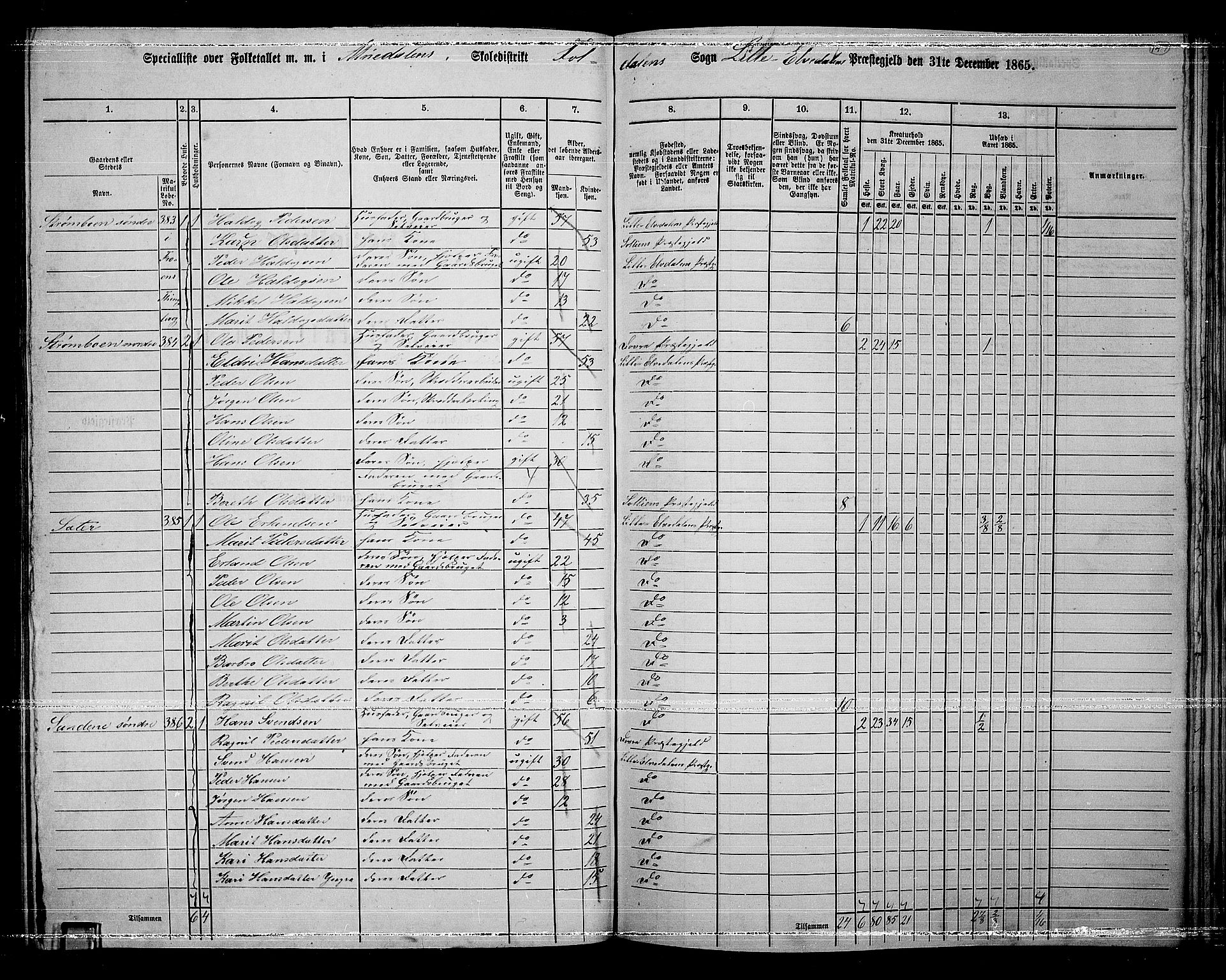 RA, 1865 census for Lille Elvedalen, 1865, p. 125