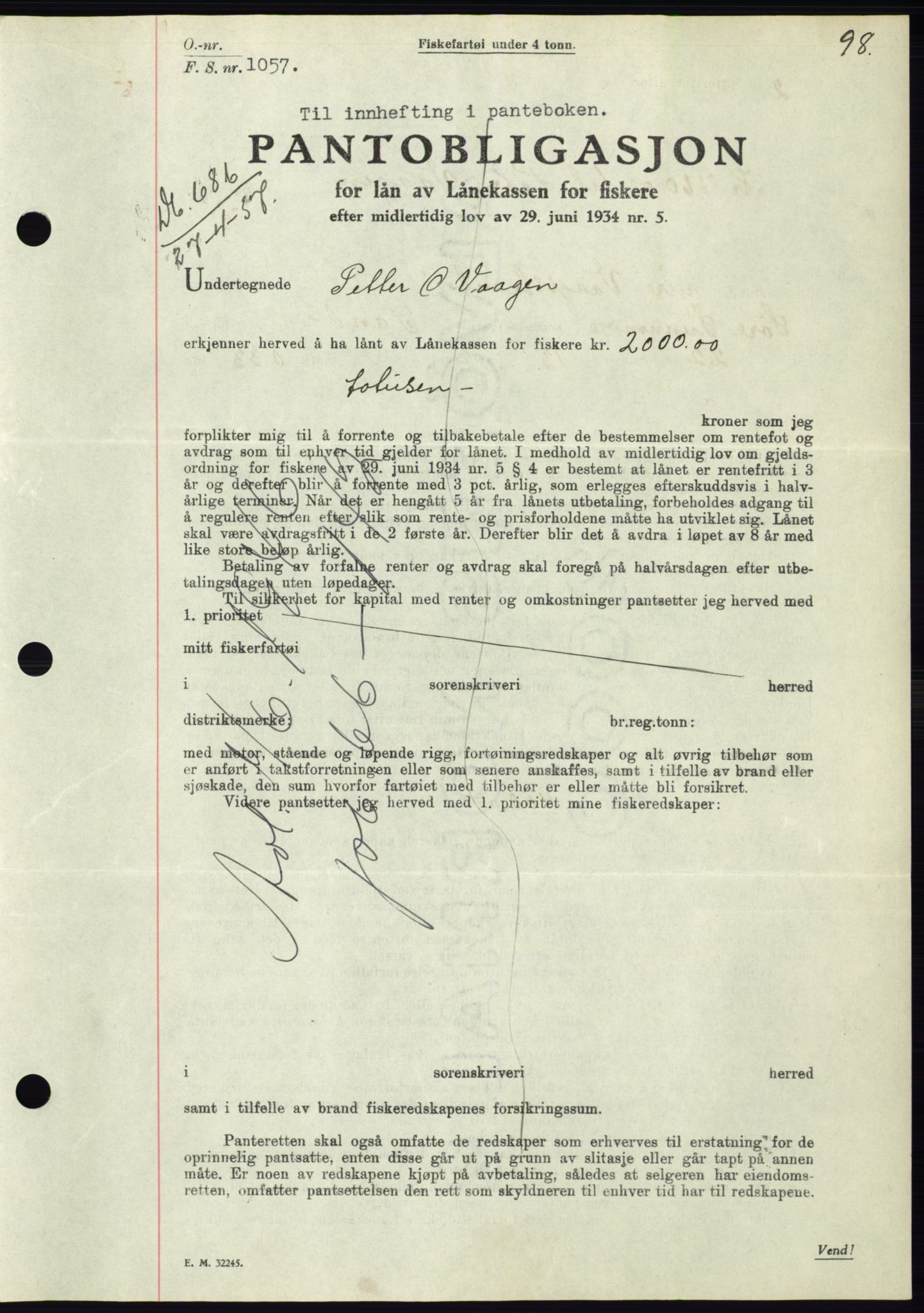 Søre Sunnmøre sorenskriveri, AV/SAT-A-4122/1/2/2C/L0063: Mortgage book no. 57, 1937-1937, Diary no: : 686/1937