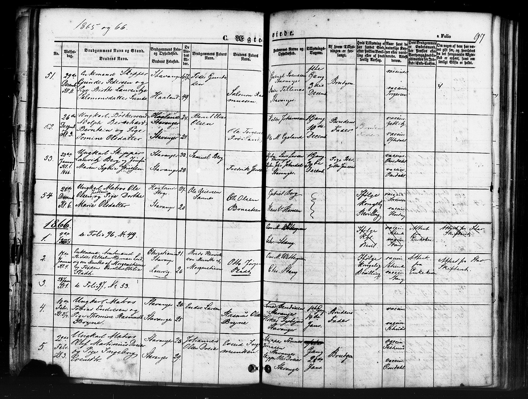 Domkirken sokneprestkontor, AV/SAST-A-101812/001/30/30BB/L0011: Parish register (copy) no. B 11, 1858-1876, p. 97