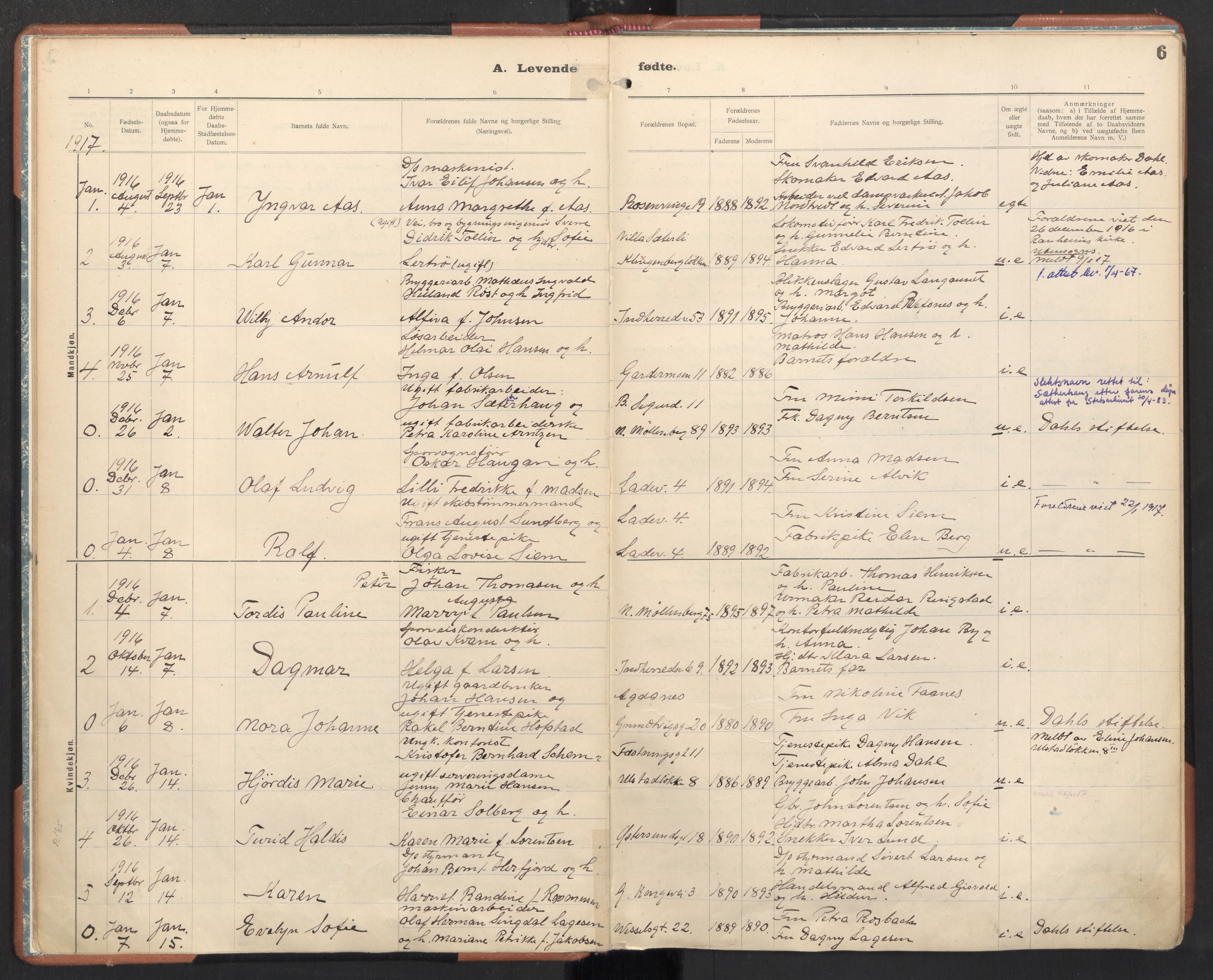 Ministerialprotokoller, klokkerbøker og fødselsregistre - Sør-Trøndelag, SAT/A-1456/605/L0246: Parish register (official) no. 605A08, 1916-1920, p. 6