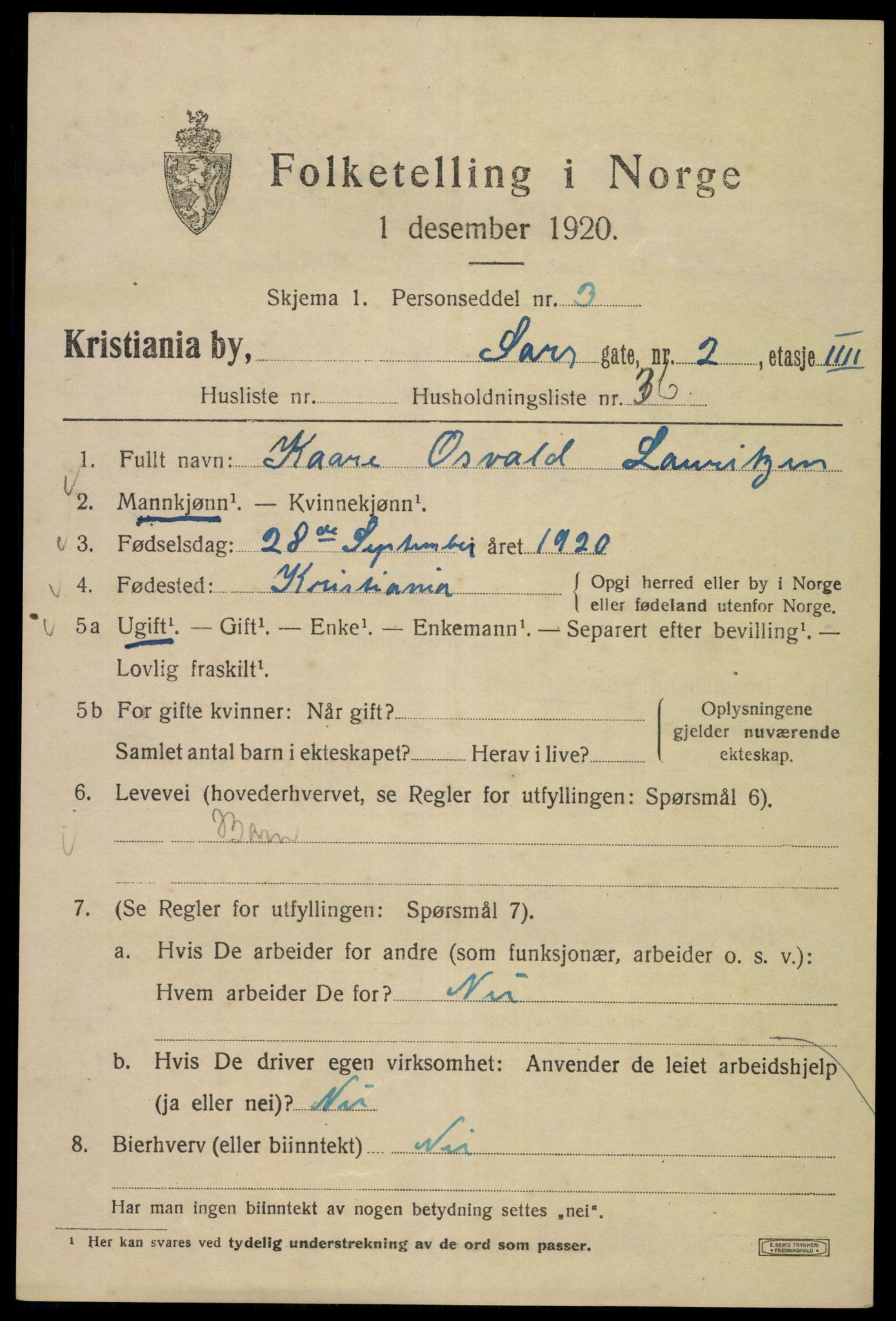 SAO, 1920 census for Kristiania, 1920, p. 486499