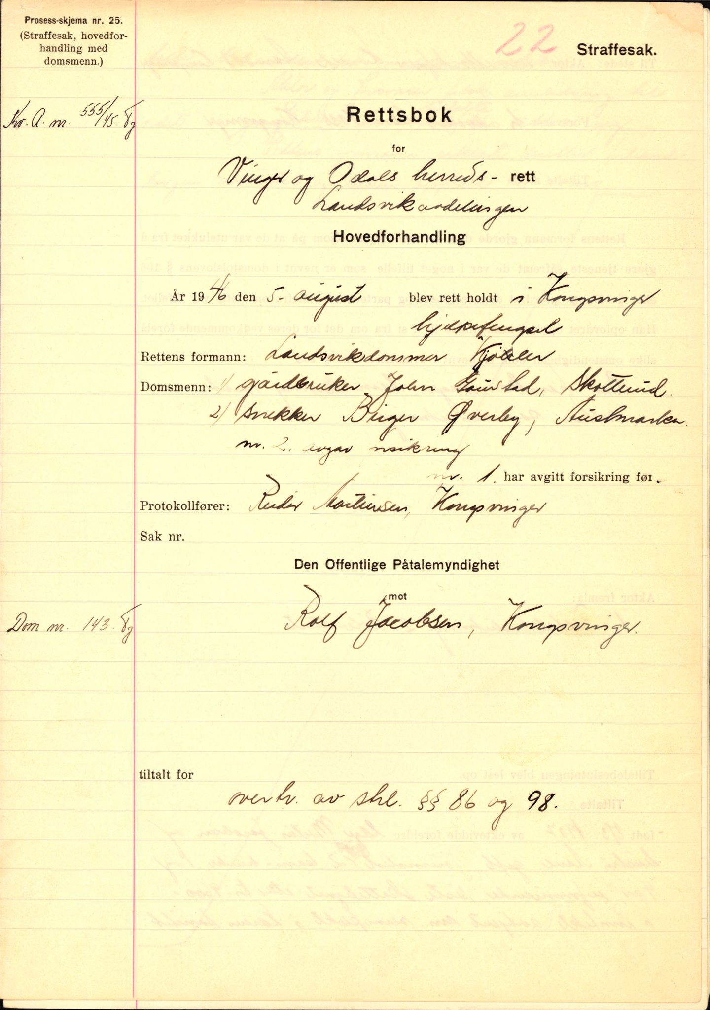 Landssvikarkivet, Kongsvinger politikammer, AV/RA-S-3138-08/Da, 1945-1946, p. 117