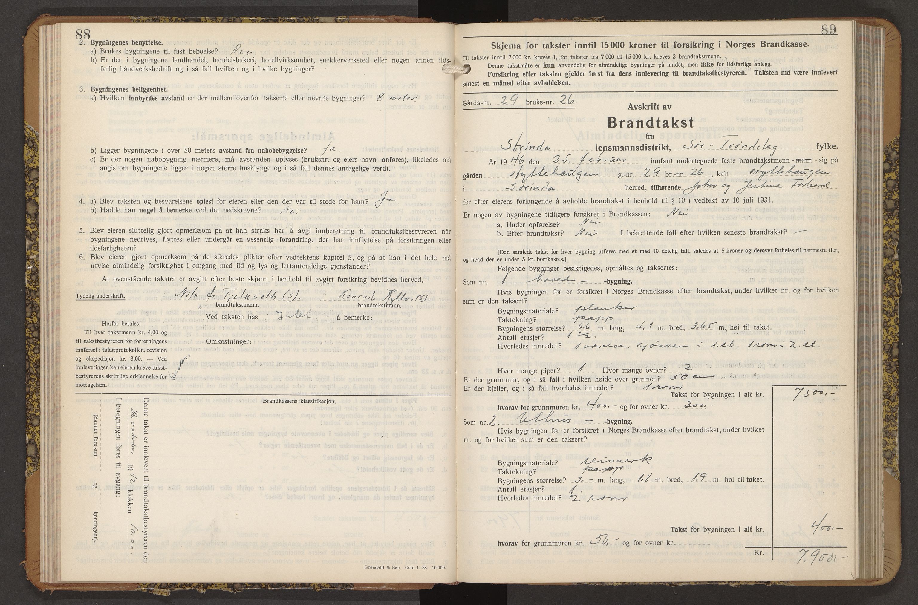 Norges Brannkasse Strinda, AV/SAT-A-5516/Fb/L0009: Branntakstprotokoll, 1940-1946, p. 88-89