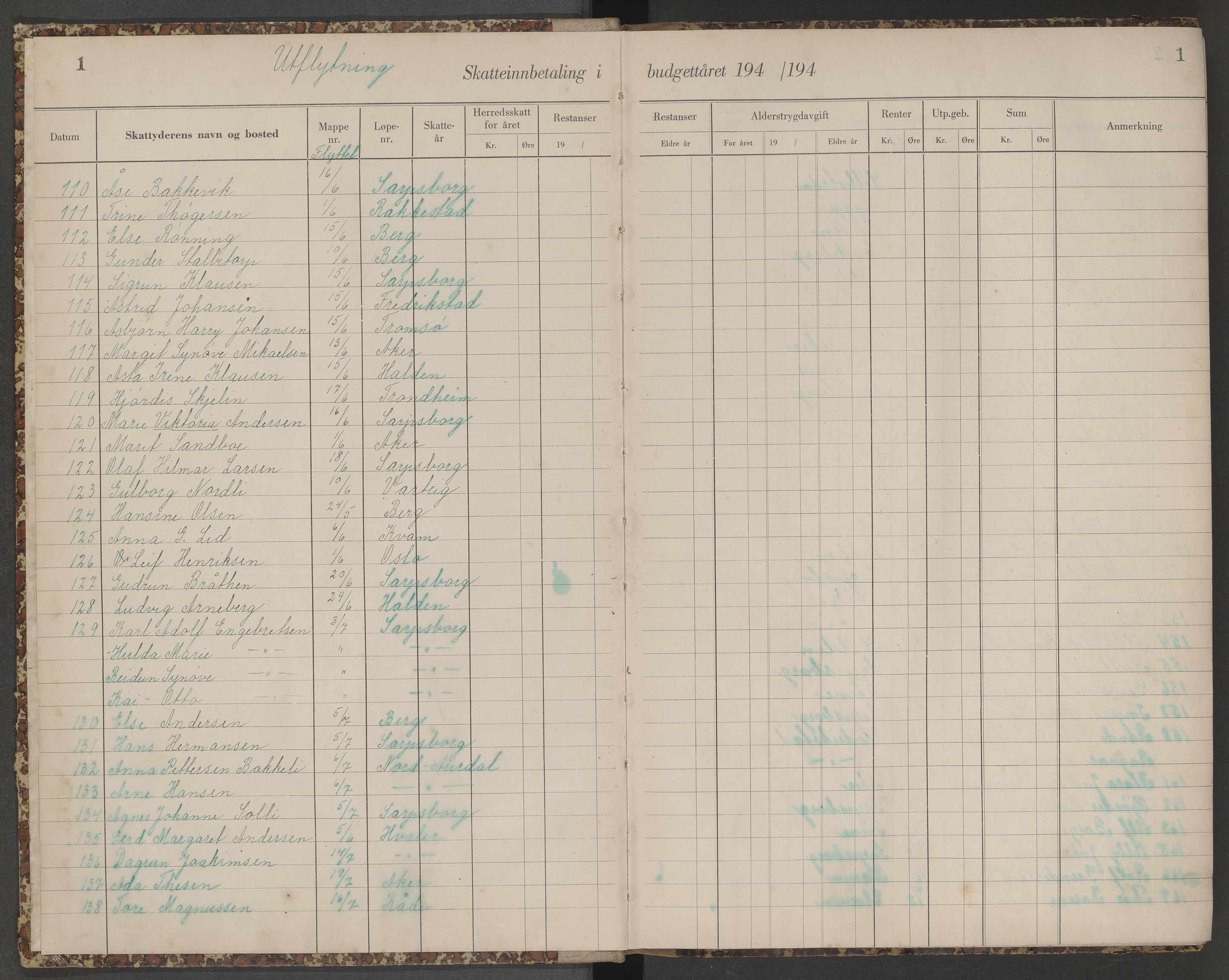 Skjeberg folkeregister, SAO/A-10495/K/Ka/L0003: Fortegnelse over inn- og utflyttede, 1943-1947, p. 1