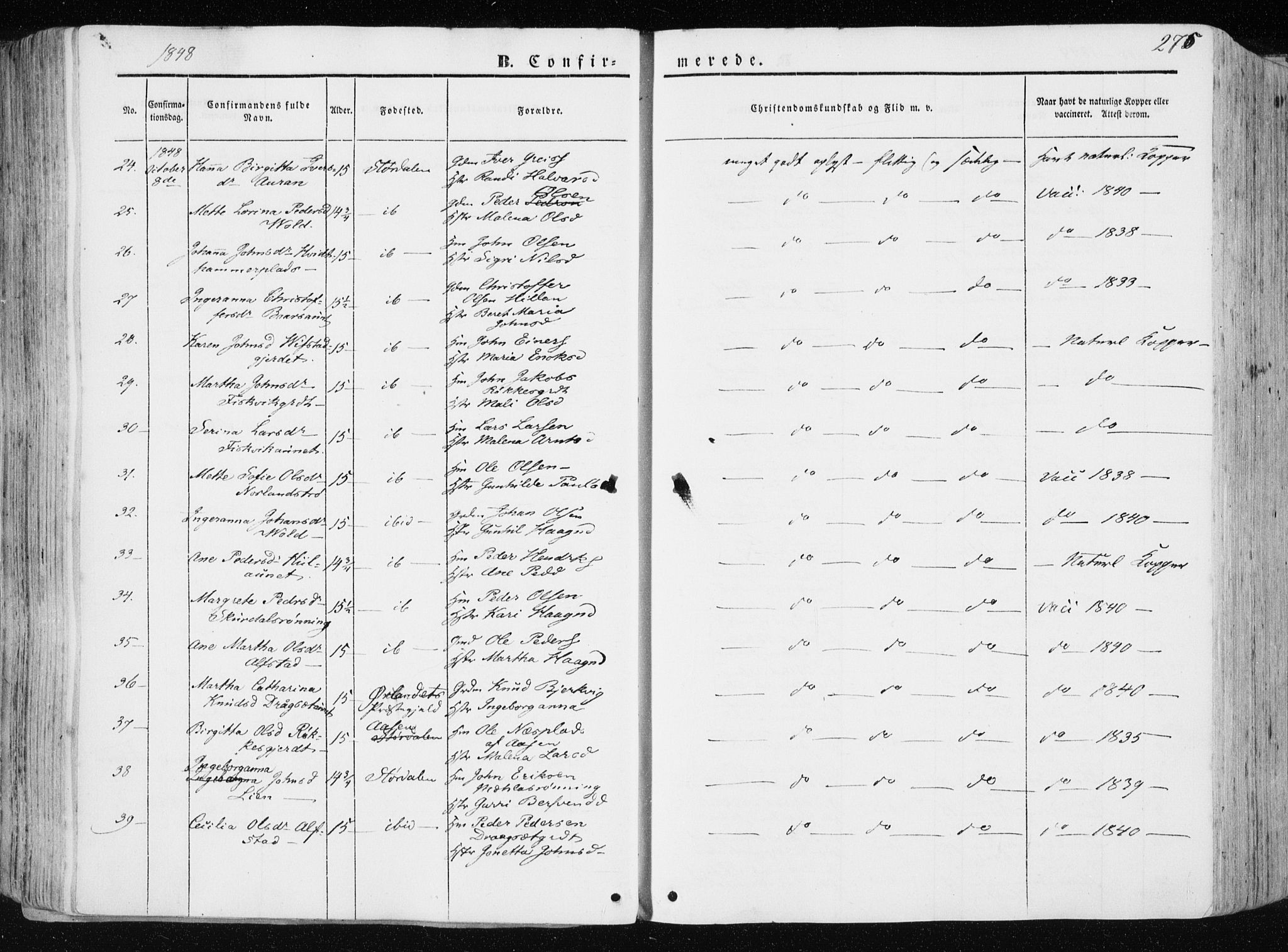 Ministerialprotokoller, klokkerbøker og fødselsregistre - Nord-Trøndelag, SAT/A-1458/709/L0074: Parish register (official) no. 709A14, 1845-1858, p. 276