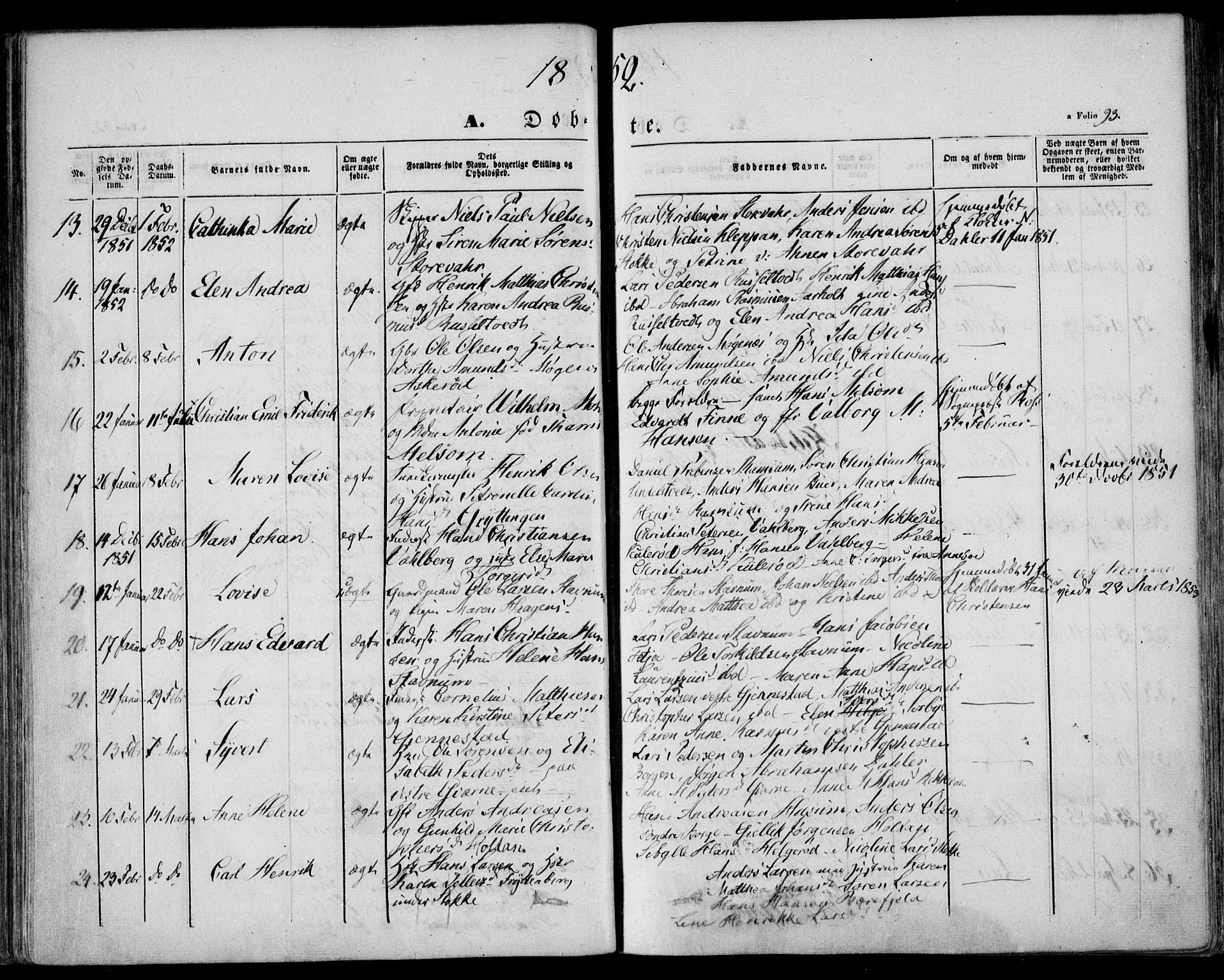 Stokke kirkebøker, AV/SAKO-A-320/F/Fa/L0007: Parish register (official) no. I 7, 1844-1857, p. 93