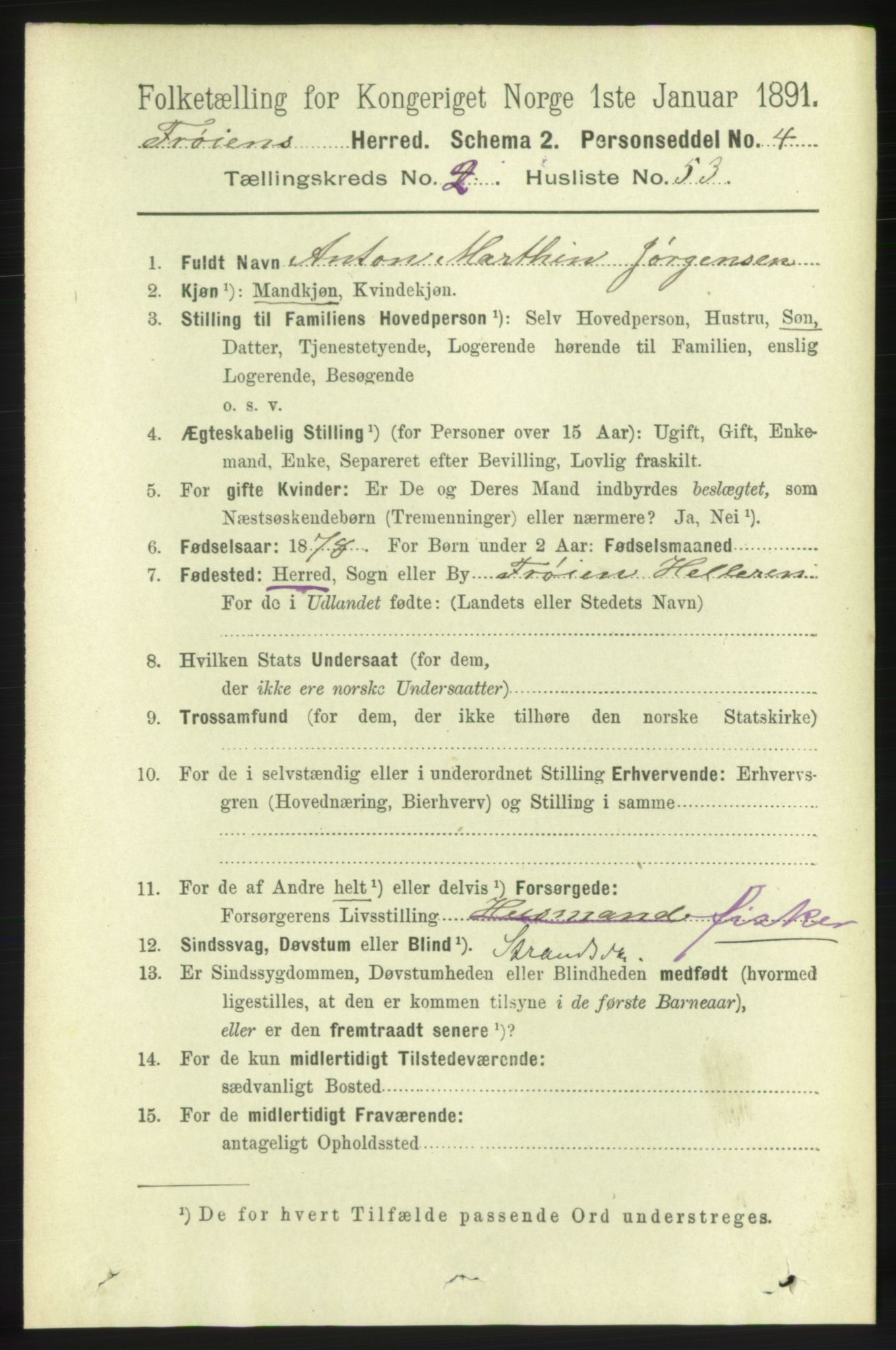 RA, 1891 census for 1619 Frøya, 1891, p. 1327