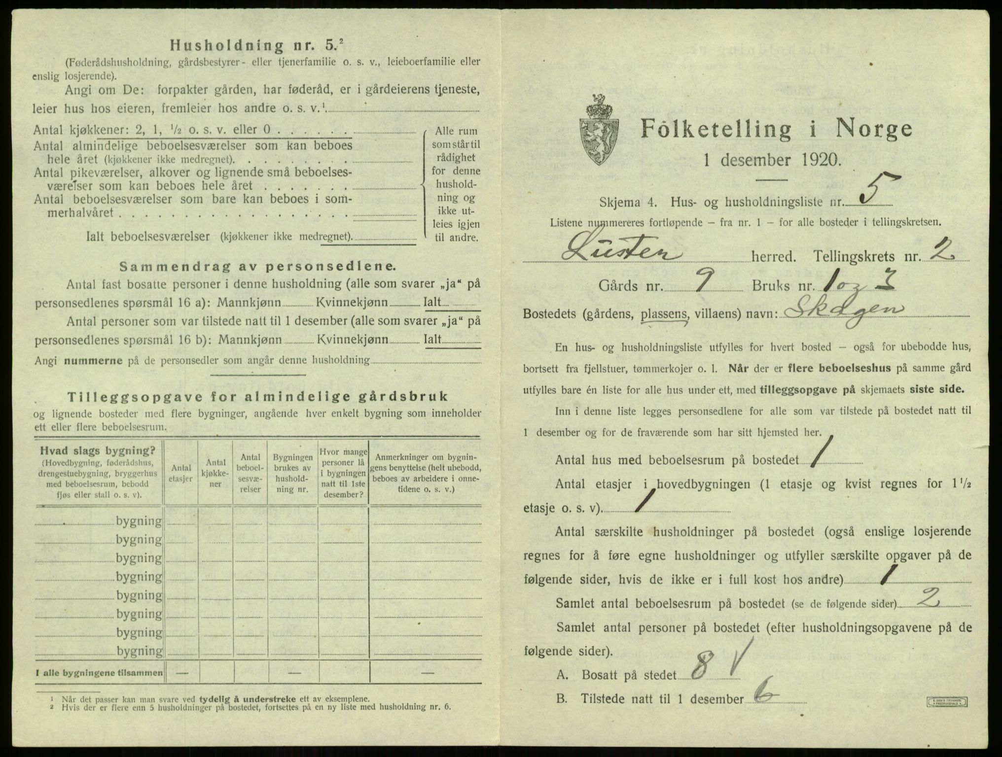 SAB, 1920 census for Luster, 1920, p. 121