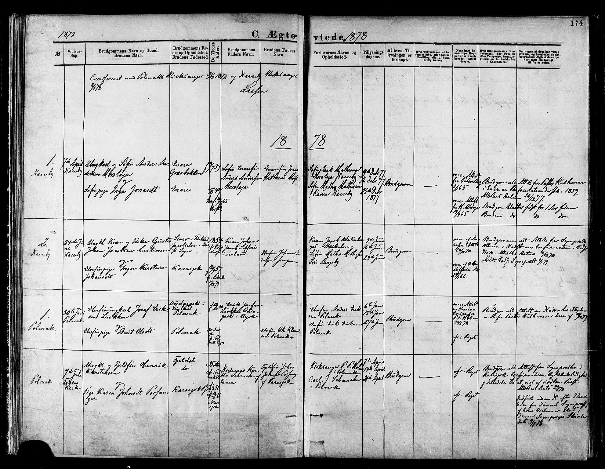 Nesseby sokneprestkontor, AV/SATØ-S-1330/H/Ha/L0004kirke: Parish register (official) no. 4, 1877-1884, p. 174