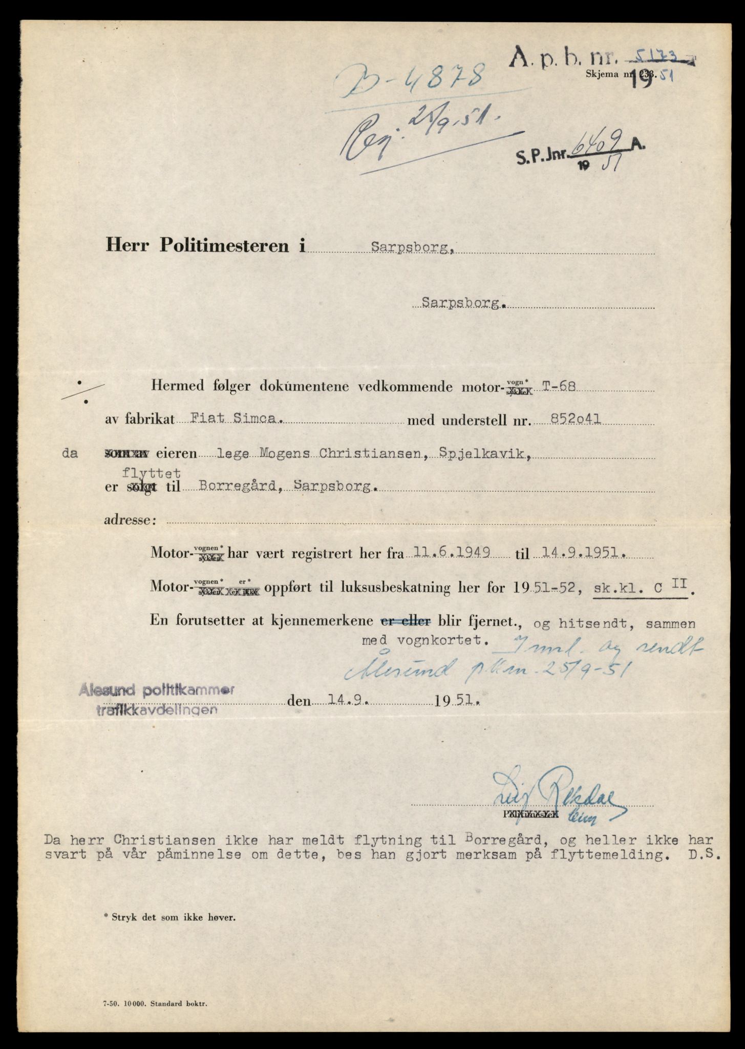 Møre og Romsdal vegkontor - Ålesund trafikkstasjon, AV/SAT-A-4099/F/Fe/L0020: Registreringskort for kjøretøy T 10351 - T 10470, 1927-1998, p. 2771