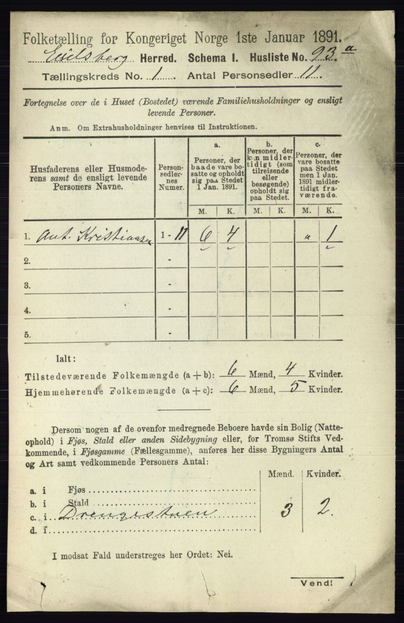 RA, 1891 census for 0125 Eidsberg, 1891, p. 132