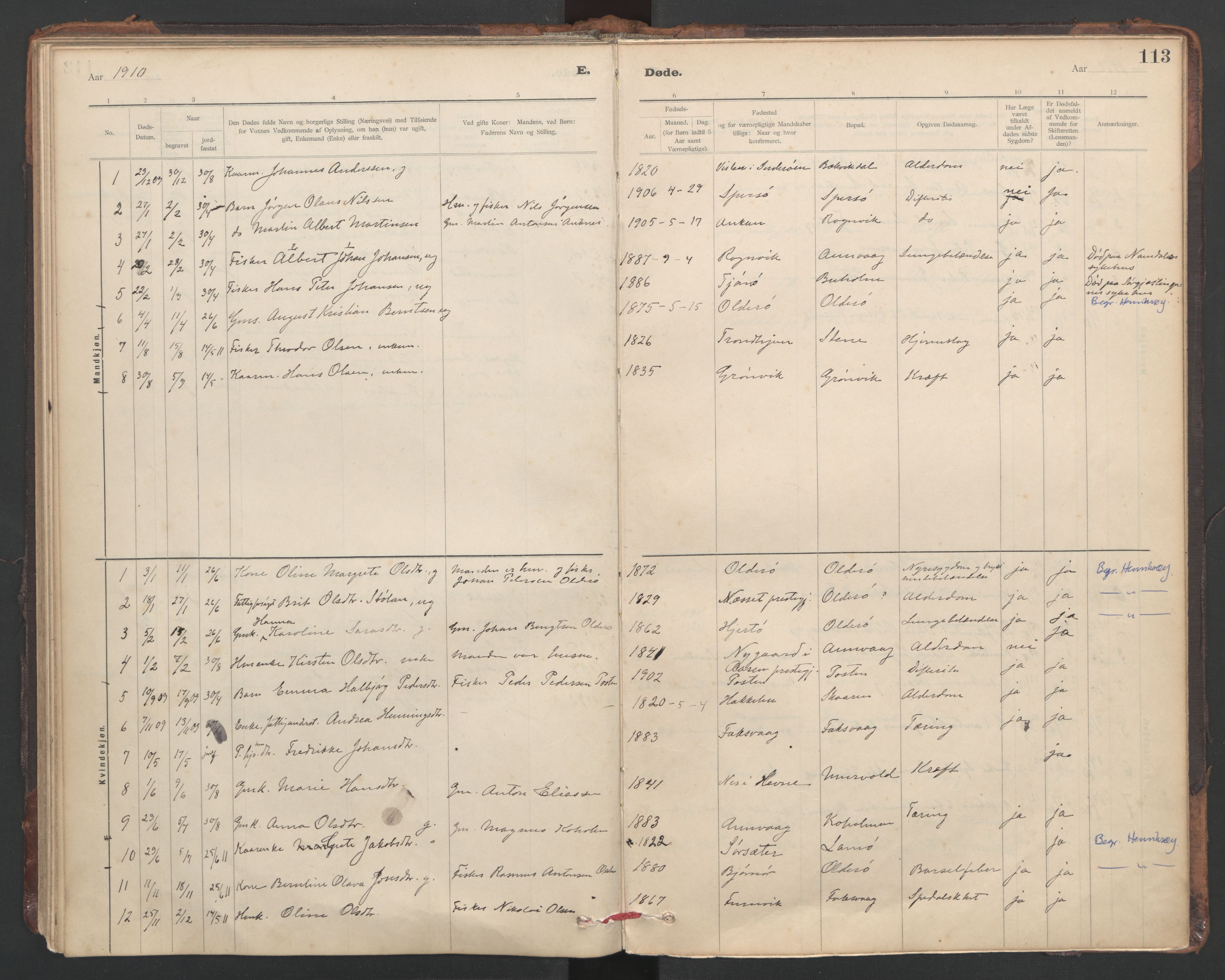 Ministerialprotokoller, klokkerbøker og fødselsregistre - Sør-Trøndelag, SAT/A-1456/635/L0552: Parish register (official) no. 635A02, 1899-1919, p. 113