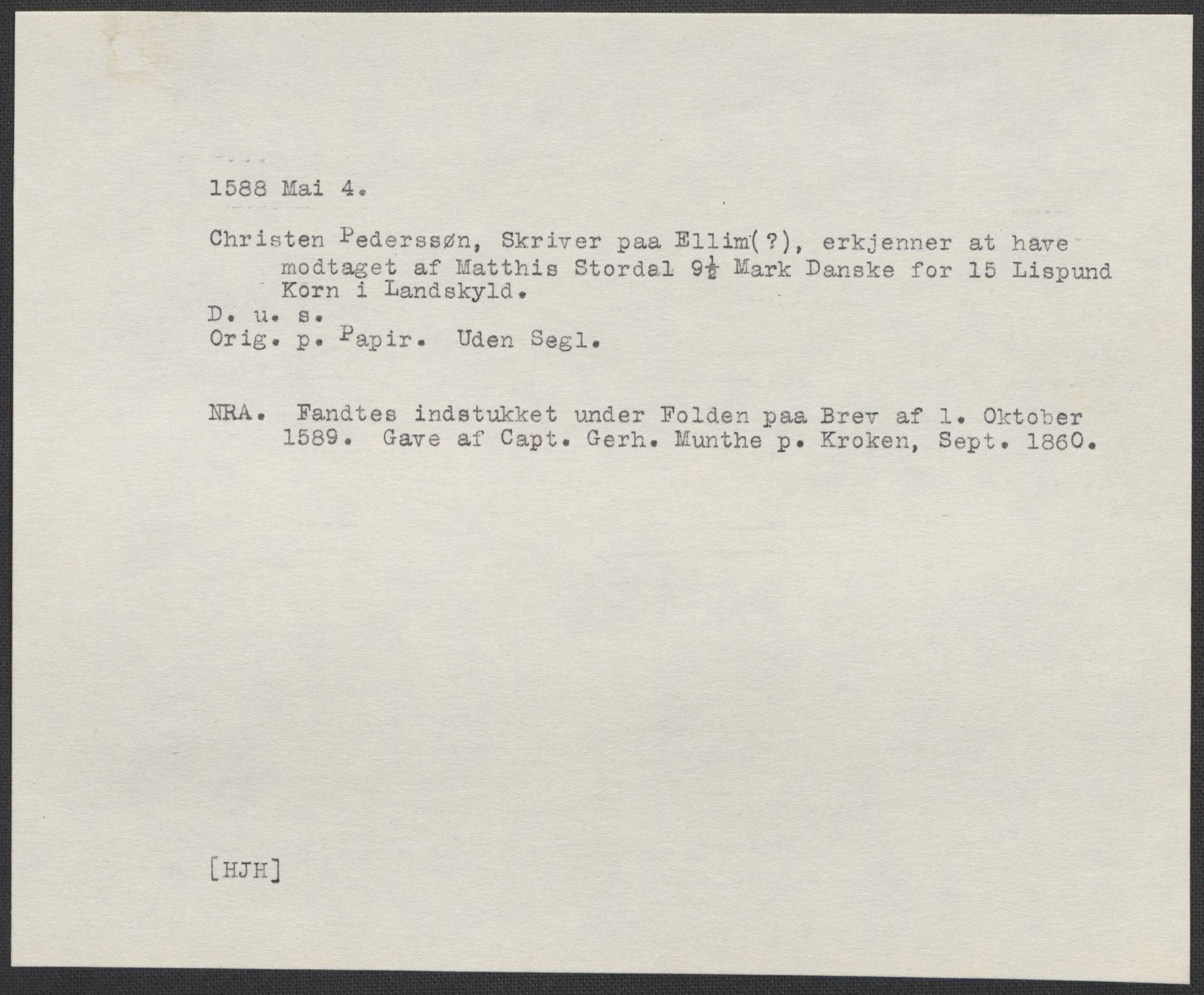 Riksarkivets diplomsamling, AV/RA-EA-5965/F02/L0089: Dokumenter, 1588, p. 16