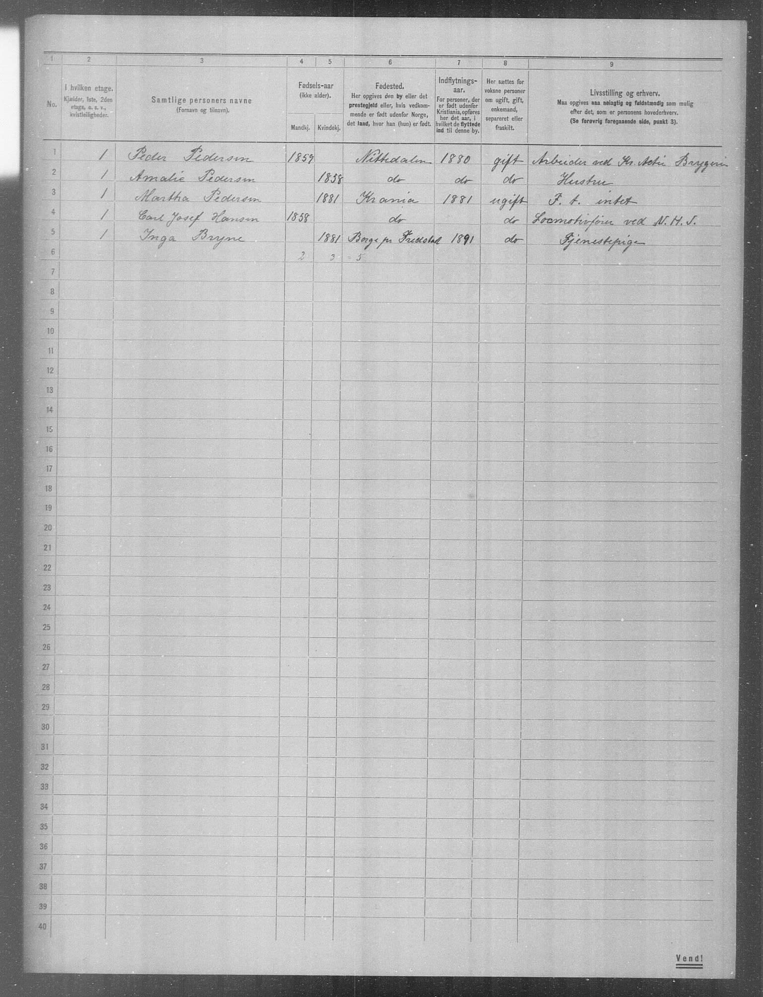 OBA, Municipal Census 1904 for Kristiania, 1904, p. 1845