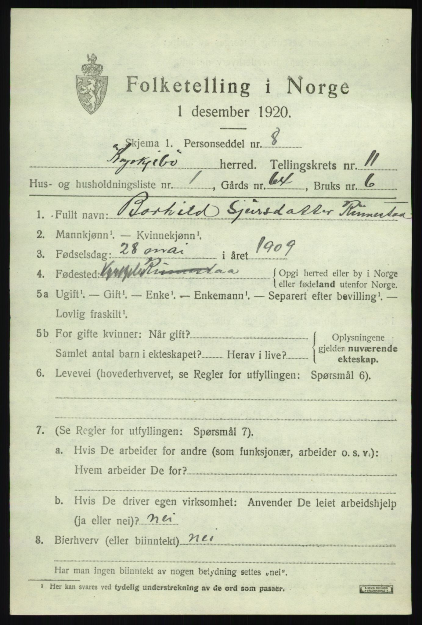 SAB, 1920 census for Kyrkjebø, 1920, p. 5729