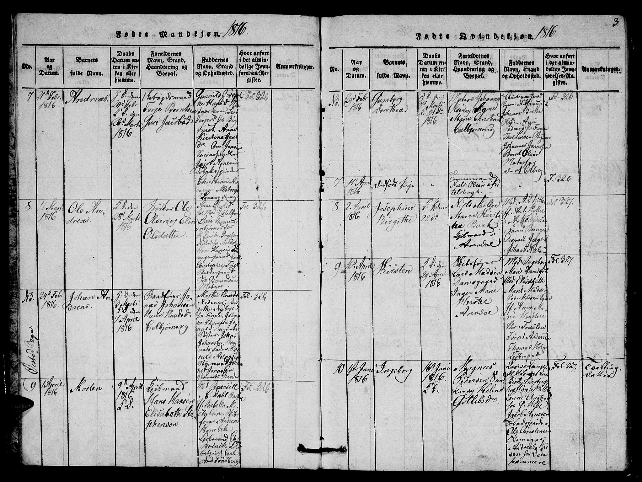 Arendal sokneprestkontor, Trefoldighet, SAK/1111-0040/F/Fb/L0001: Parish register (copy) no. B 1, 1816-1838, p. 3