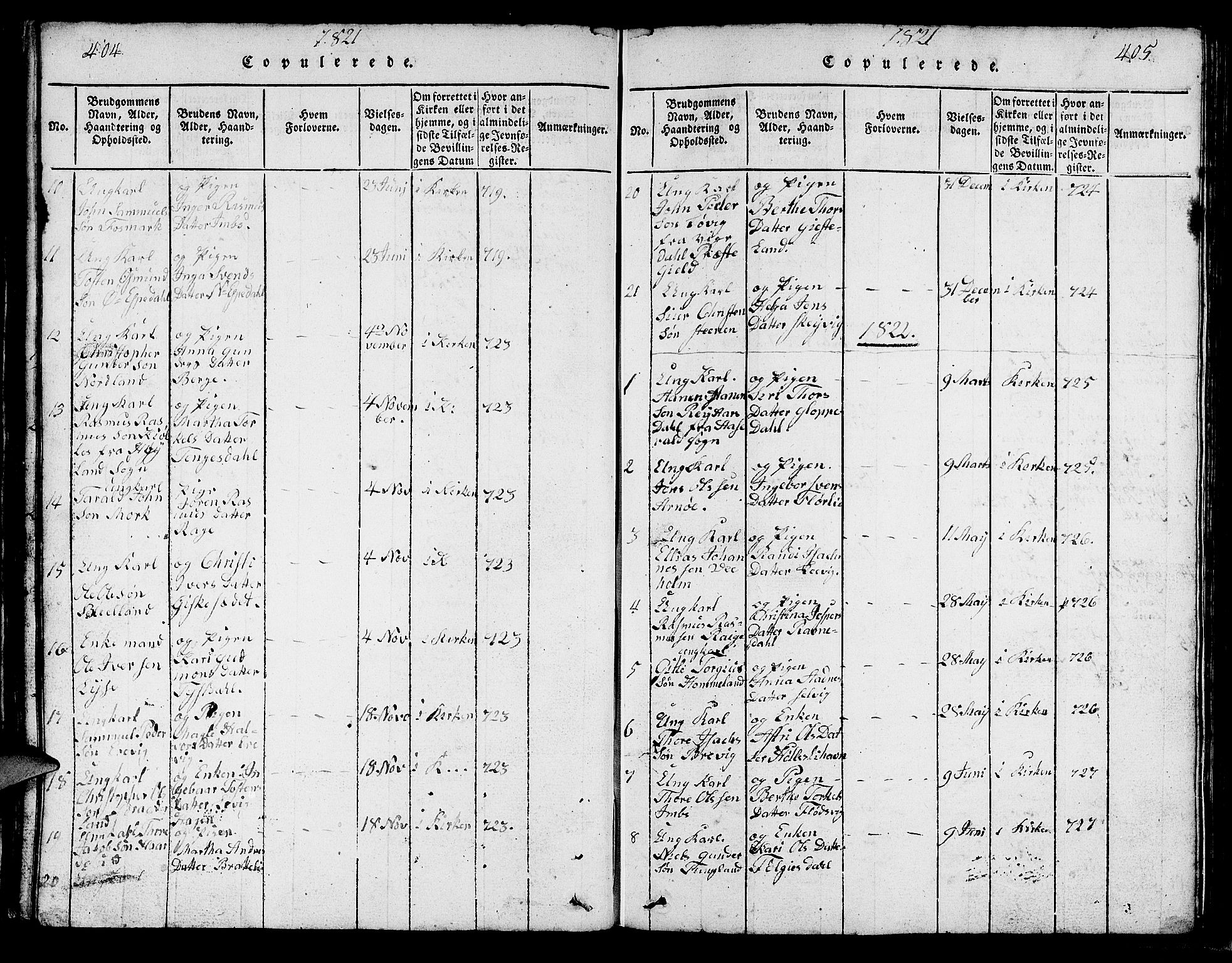 Strand sokneprestkontor, SAST/A-101828/H/Ha/Hab/L0002: Parish register (copy) no. B 2, 1816-1854, p. 404-405