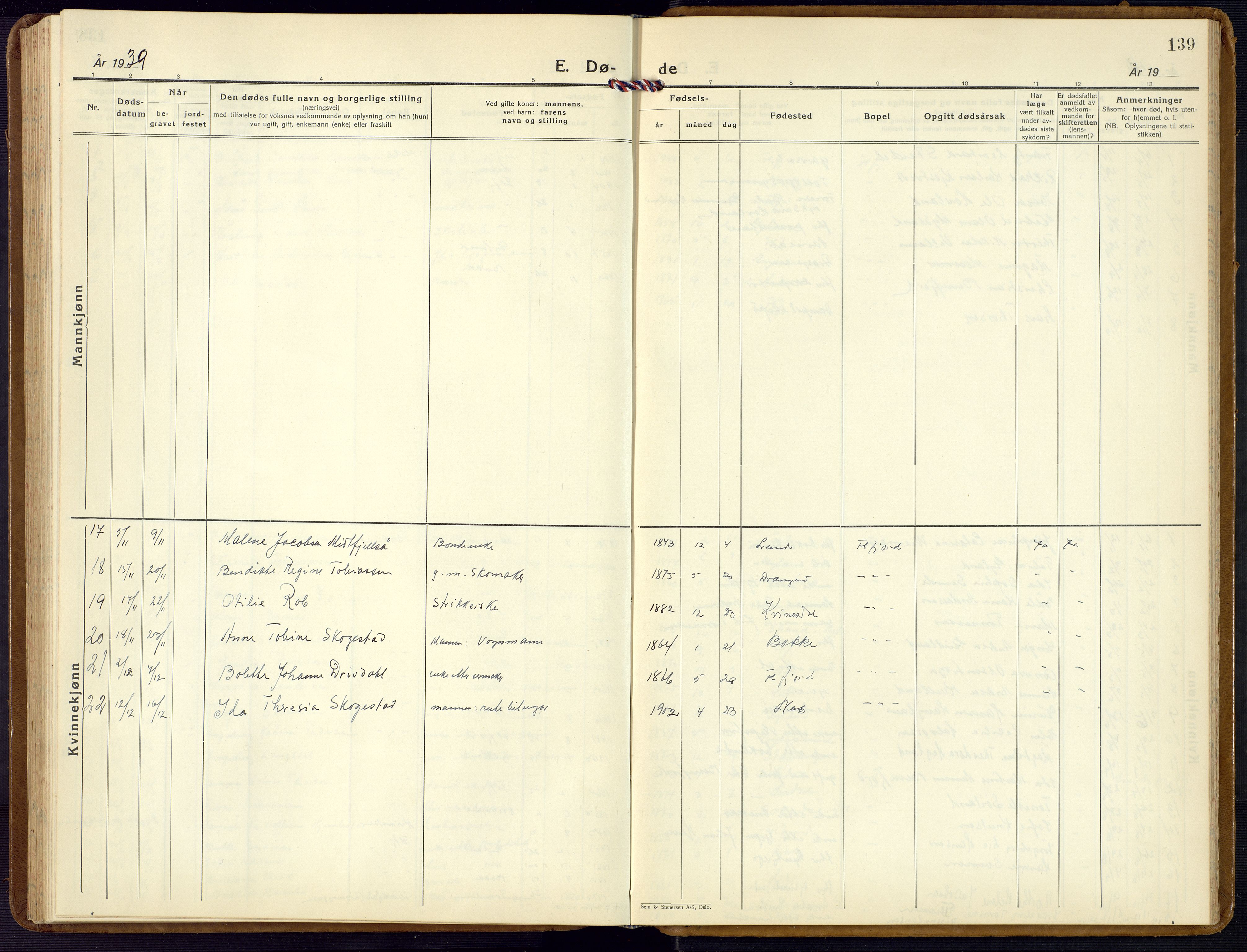 Flekkefjord sokneprestkontor, AV/SAK-1111-0012/F/Fb/Fba/L0003: Parish register (copy) no. B 3, 1932-1969, p. 139