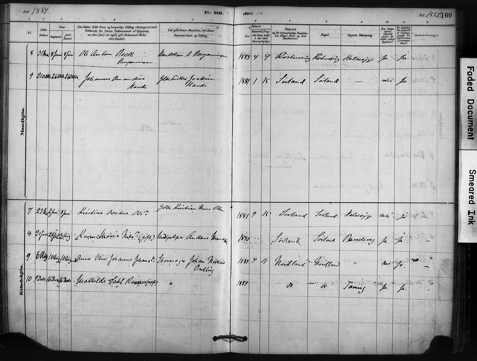 Ministerialprotokoller, klokkerbøker og fødselsregistre - Nordland, AV/SAT-A-1459/807/L0122: Parish register (official) no. 807A05, 1880-1902, p. 169