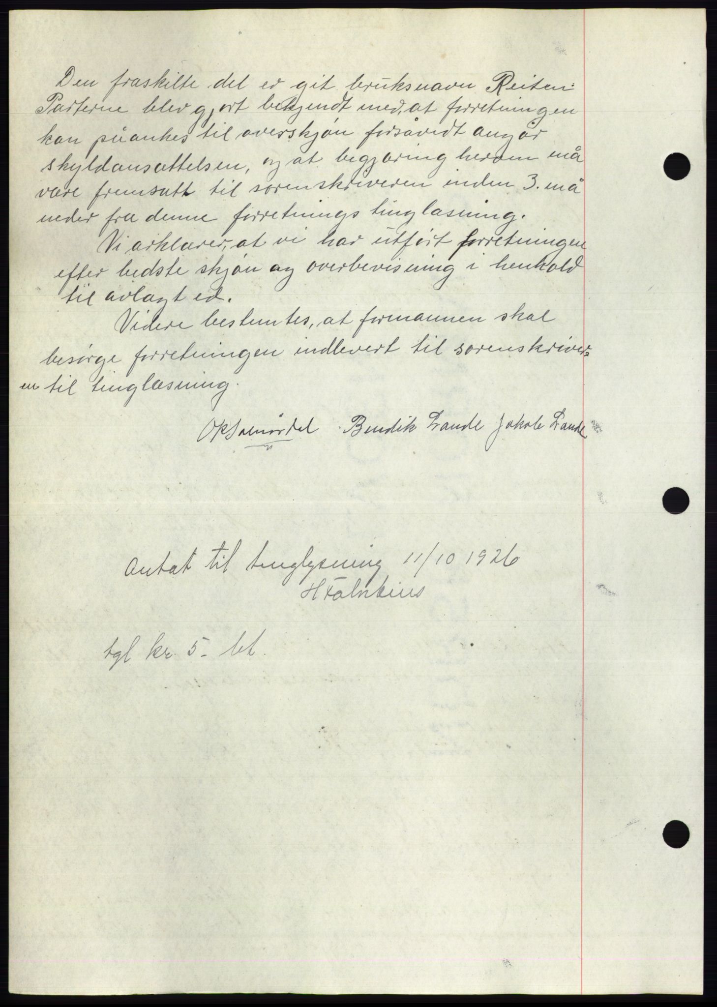 Nordre Sunnmøre sorenskriveri, AV/SAT-A-0006/1/2/2C/2Ca/L0035: Mortgage book no. 37, 1926-1926, Deed date: 11.10.1926