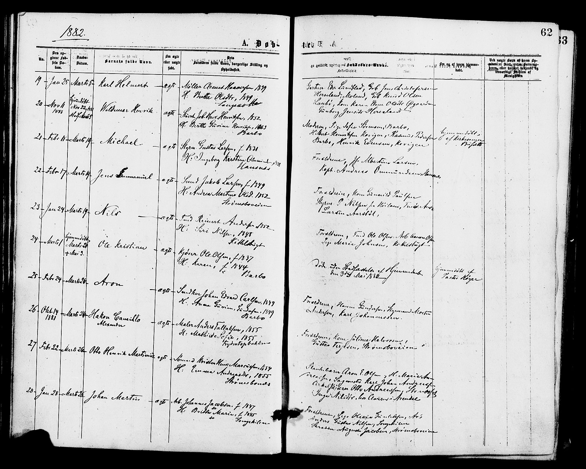 Barbu sokneprestkontor, AV/SAK-1111-0003/F/Fa/L0001: Parish register (official) no. A 1 /1, 1878-1883, p. 62