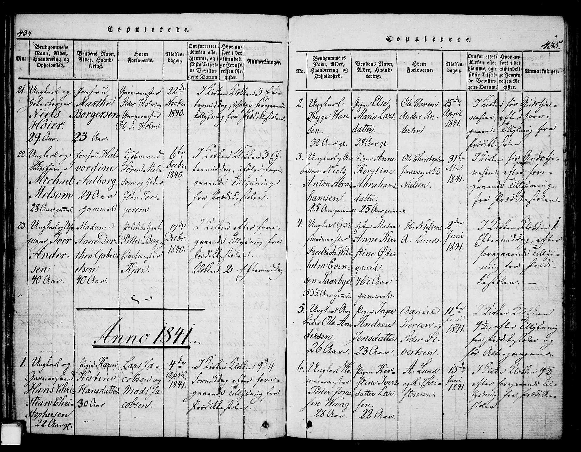 Skien kirkebøker, AV/SAKO-A-302/G/Ga/L0002: Parish register (copy) no. 2, 1814-1842, p. 434-435
