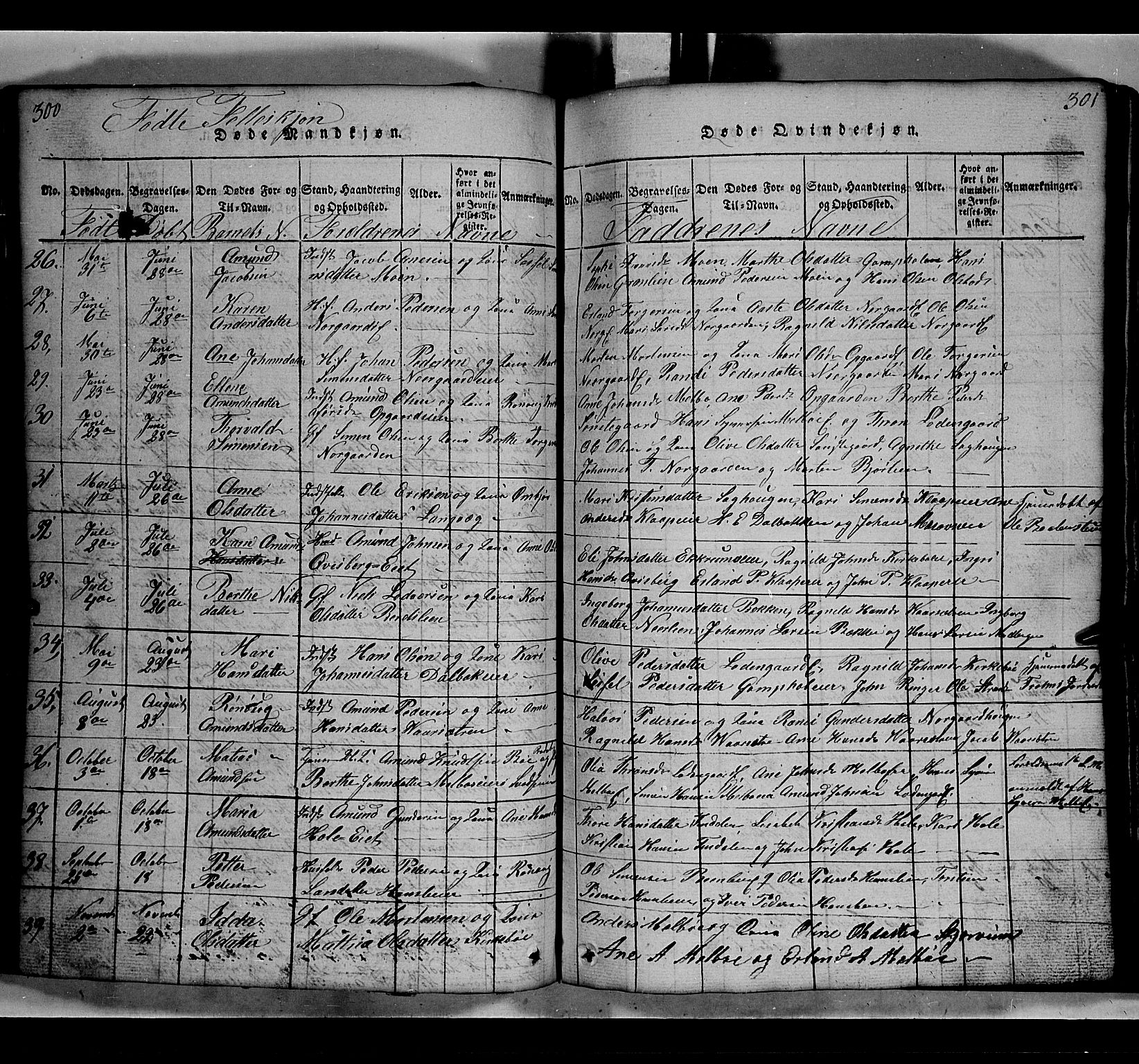Gausdal prestekontor, SAH/PREST-090/H/Ha/Hab/L0002: Parish register (copy) no. 2, 1818-1874, p. 300-301