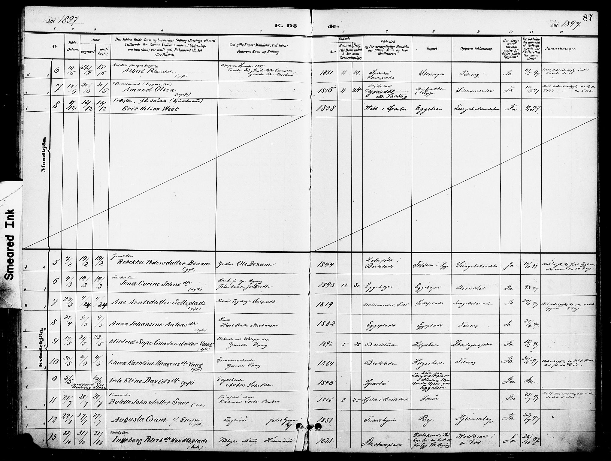 Ministerialprotokoller, klokkerbøker og fødselsregistre - Nord-Trøndelag, SAT/A-1458/740/L0379: Parish register (official) no. 740A02, 1895-1907, p. 87