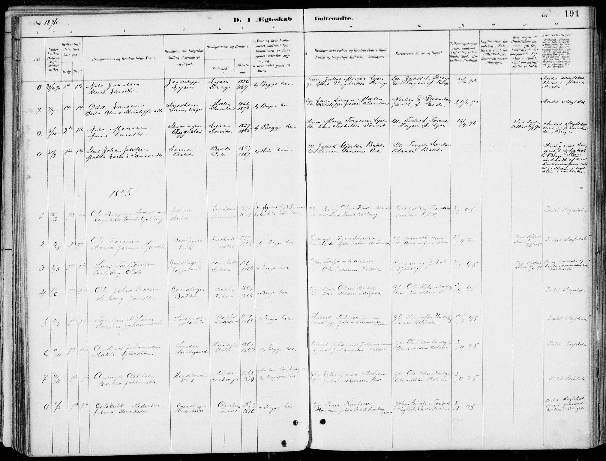Strandebarm sokneprestembete, SAB/A-78401/H/Haa: Parish register (official) no. E  1, 1886-1908, p. 191