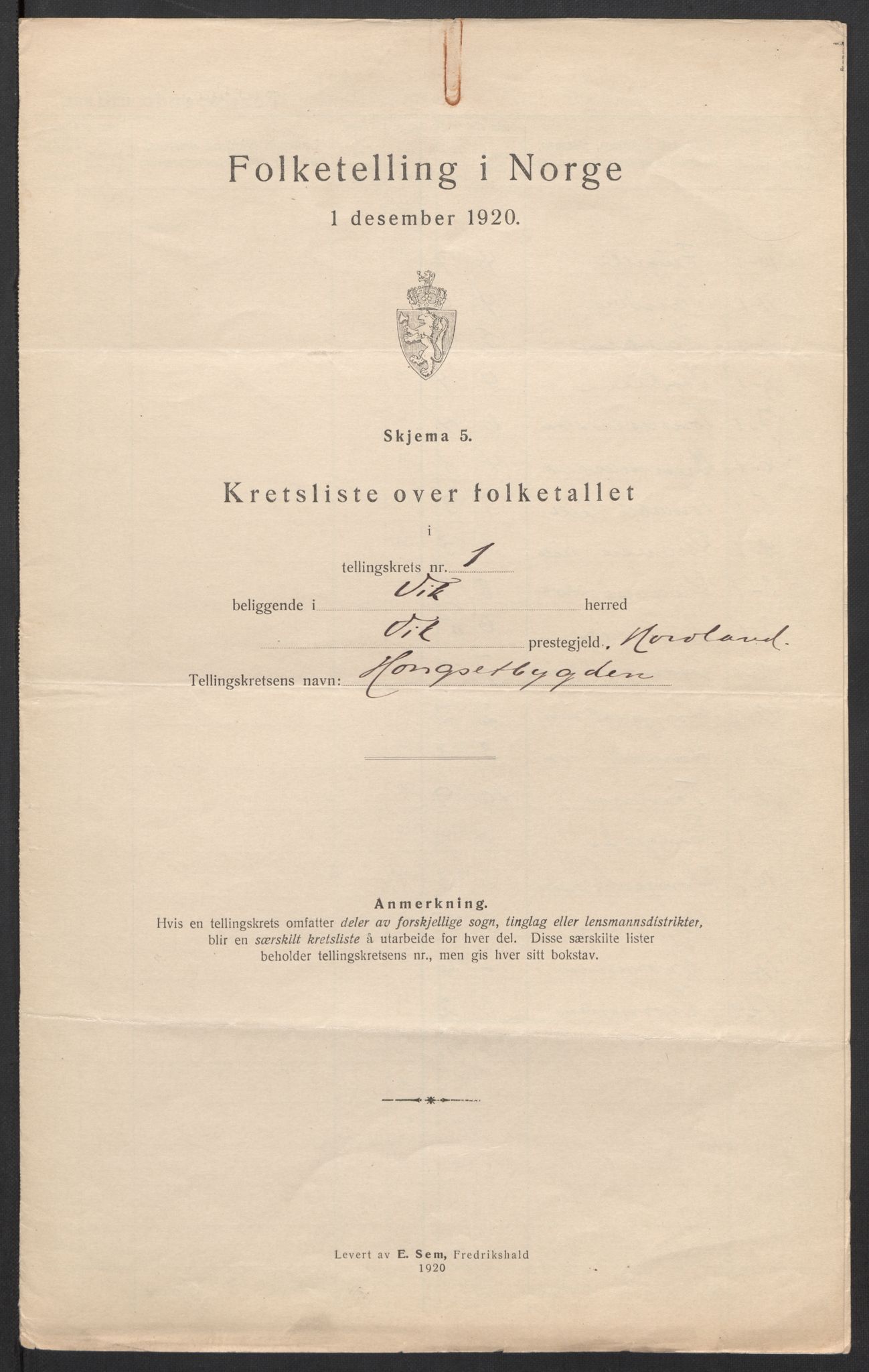 SAT, 1920 census for Vik, 1920, p. 6