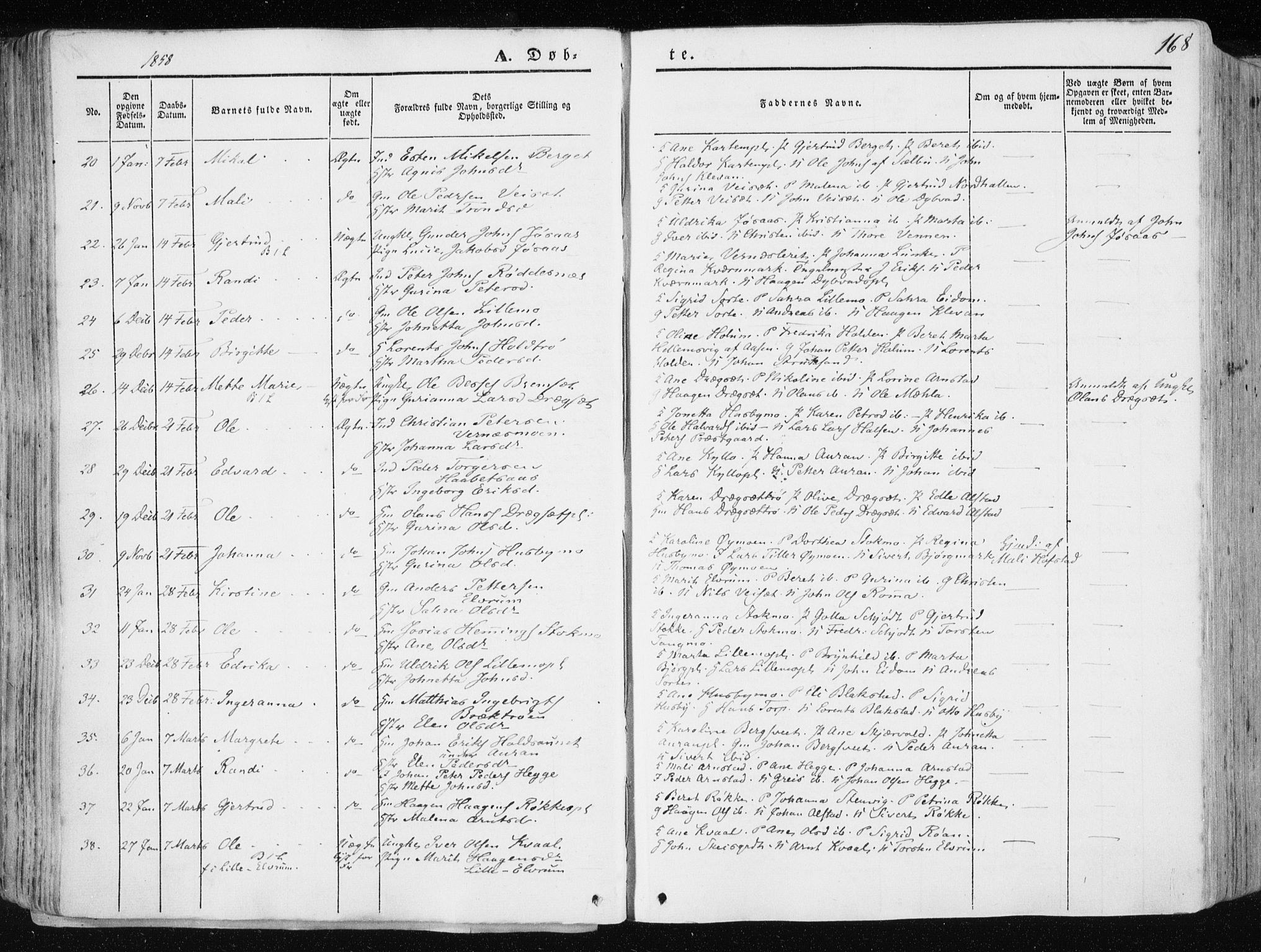 Ministerialprotokoller, klokkerbøker og fødselsregistre - Nord-Trøndelag, SAT/A-1458/709/L0074: Parish register (official) no. 709A14, 1845-1858, p. 168