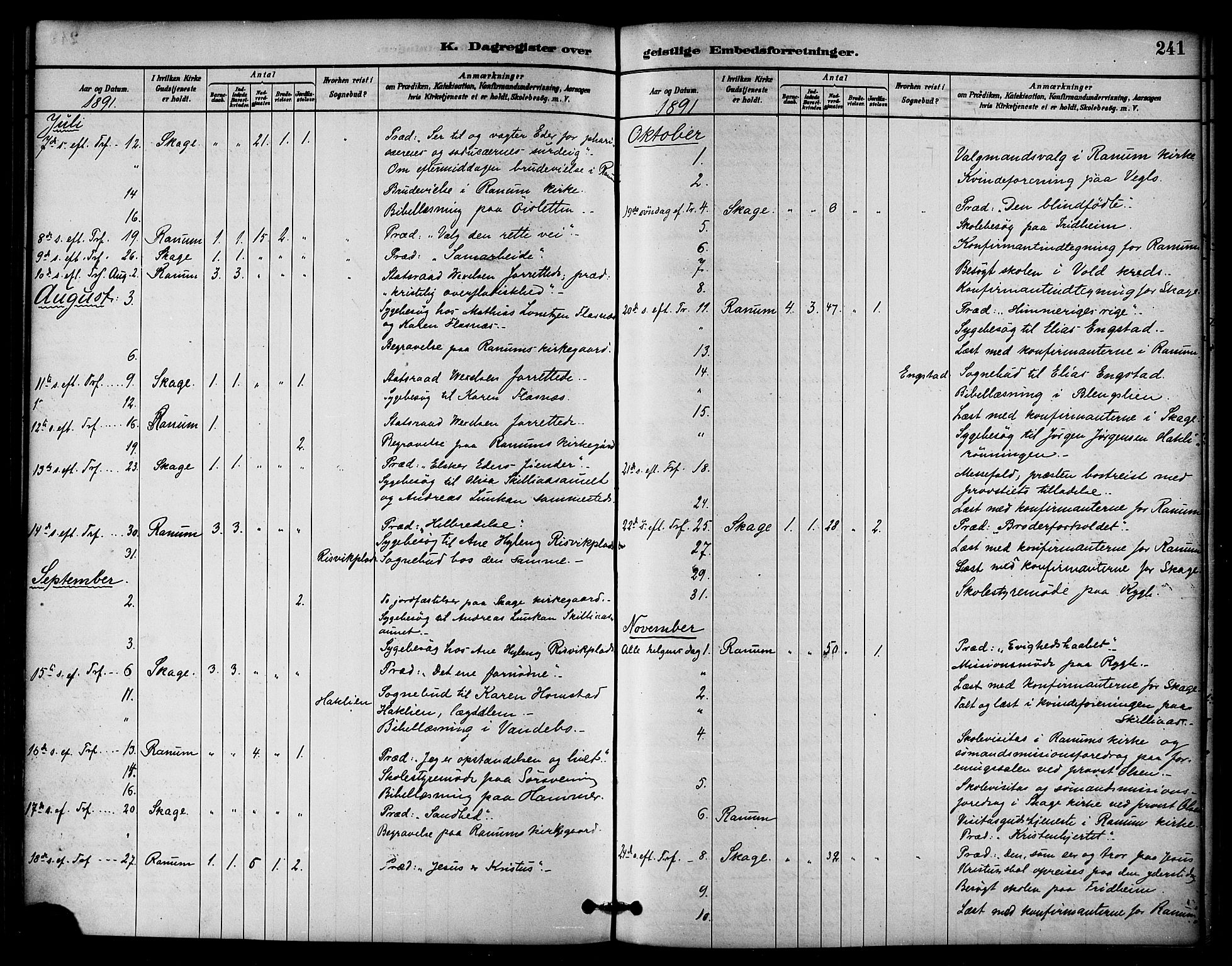 Ministerialprotokoller, klokkerbøker og fødselsregistre - Nord-Trøndelag, SAT/A-1458/764/L0555: Parish register (official) no. 764A10, 1881-1896, p. 241