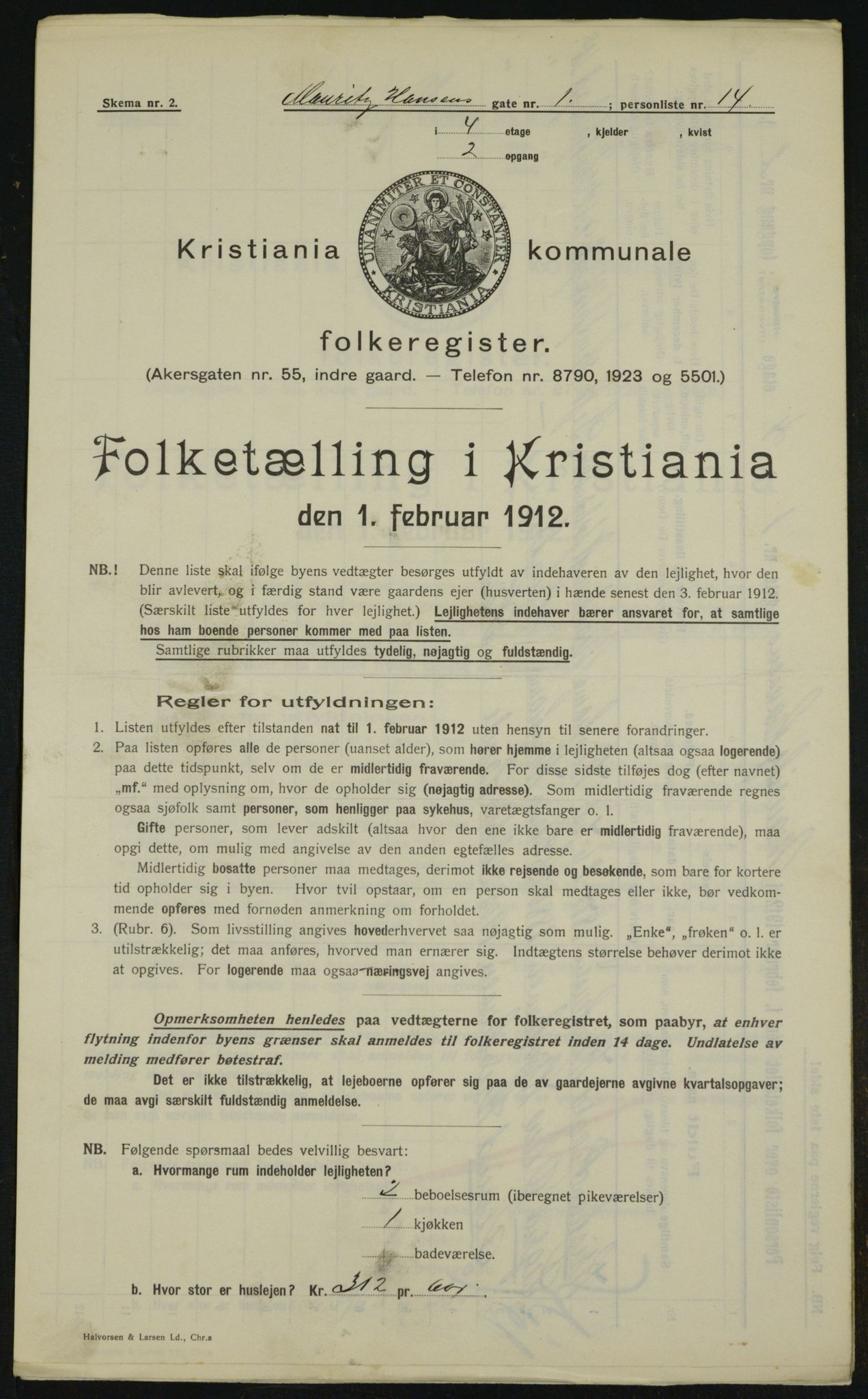 OBA, Municipal Census 1912 for Kristiania, 1912, p. 65261