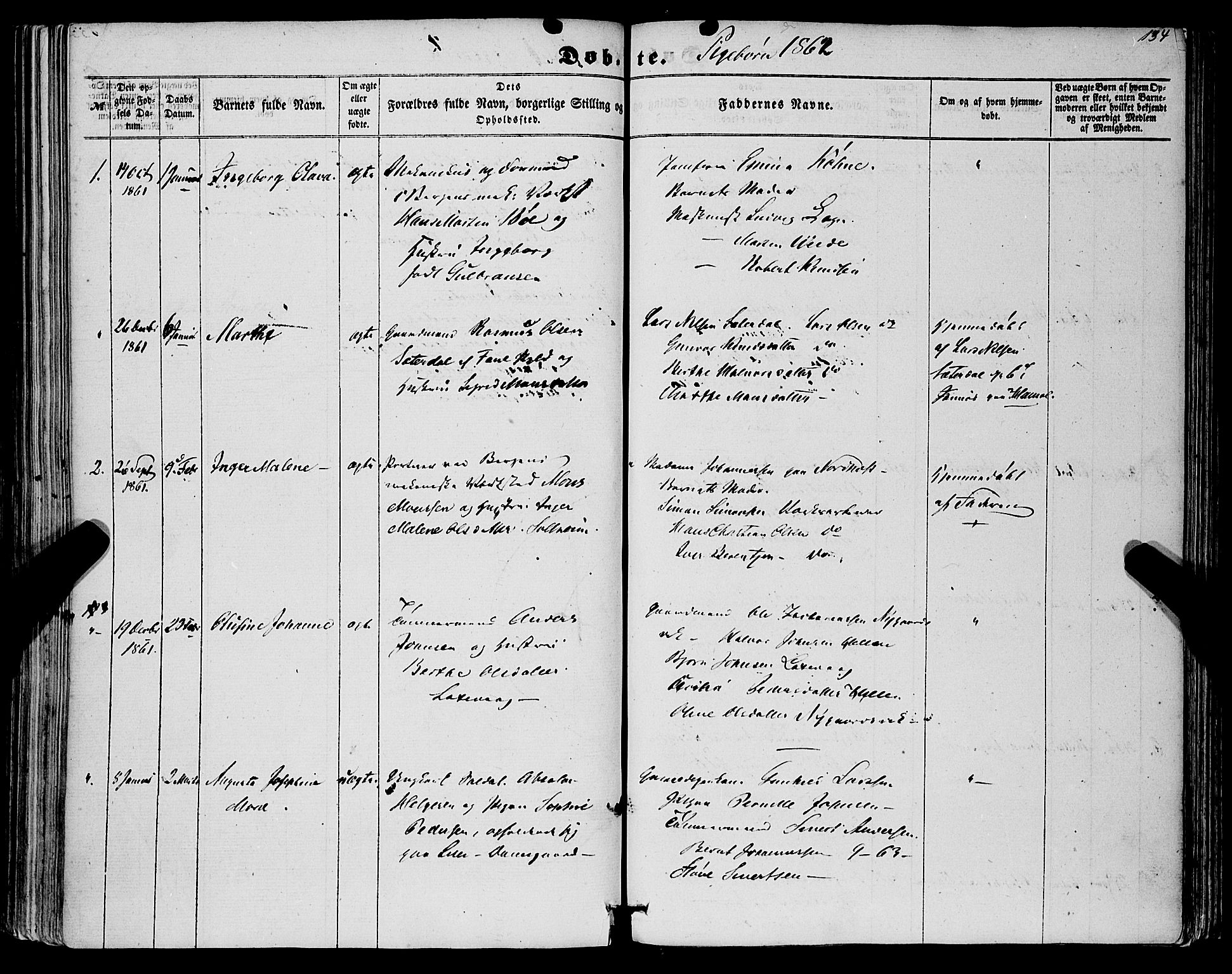 St. Jørgens hospital og Årstad sokneprestembete, SAB/A-99934: Parish register (official) no. A 5, 1857-1869, p. 134