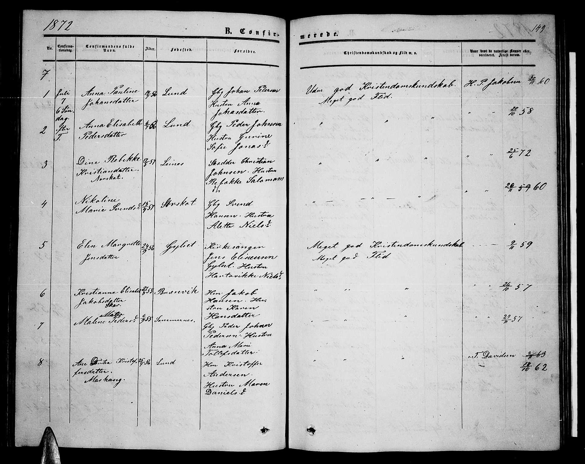 Ministerialprotokoller, klokkerbøker og fødselsregistre - Nordland, AV/SAT-A-1459/857/L0827: Parish register (copy) no. 857C02, 1852-1879, p. 149