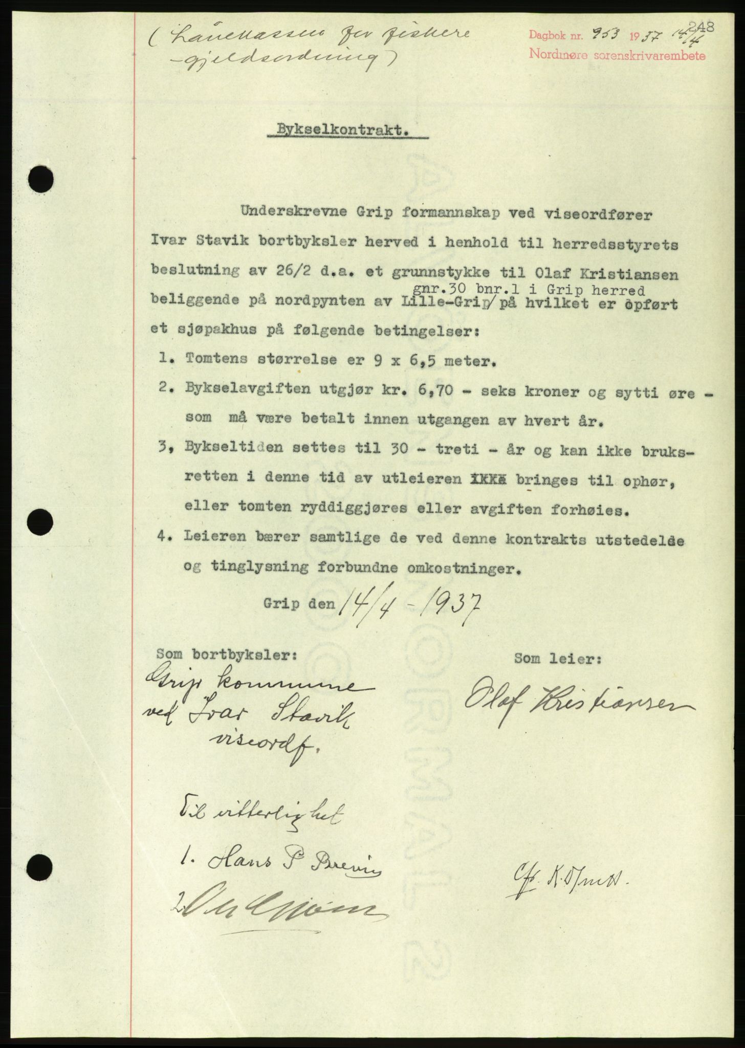 Nordmøre sorenskriveri, AV/SAT-A-4132/1/2/2Ca/L0091: Mortgage book no. B81, 1937-1937, Diary no: : 953/1937