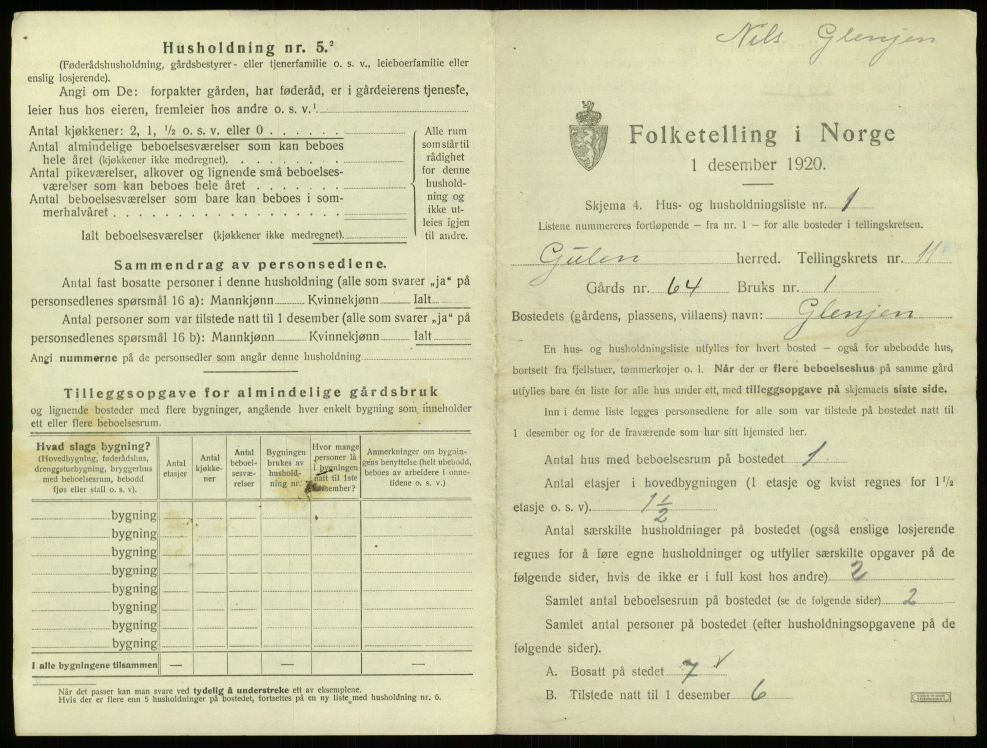 SAB, 1920 census for Gulen, 1920, p. 688