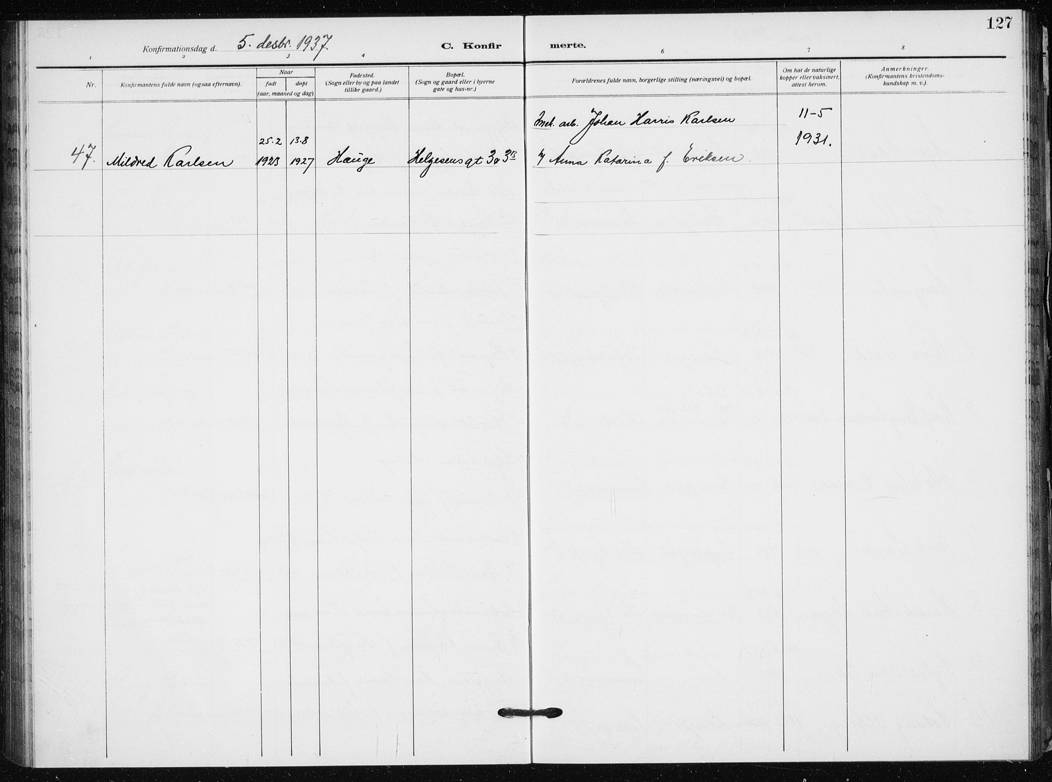 Hauge prestekontor Kirkebøker, SAO/A-10849/F/Fa/L0002: Parish register (official) no. 2, 1917-1938, p. 127