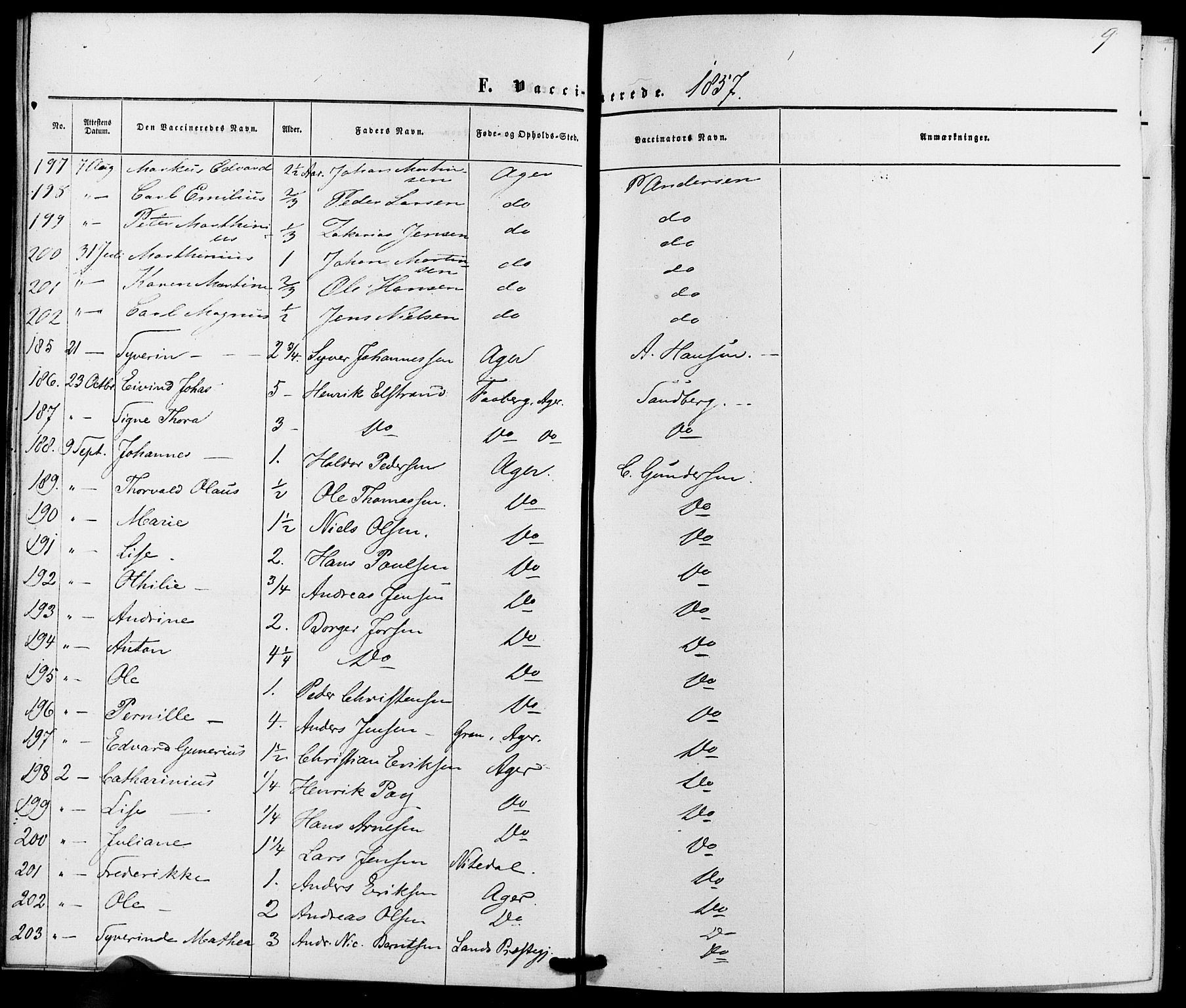 Vestre Aker prestekontor Kirkebøker, AV/SAO-A-10025/K/Ka/L0001: Vaccination register no. 1, 1857-1867, p. 9