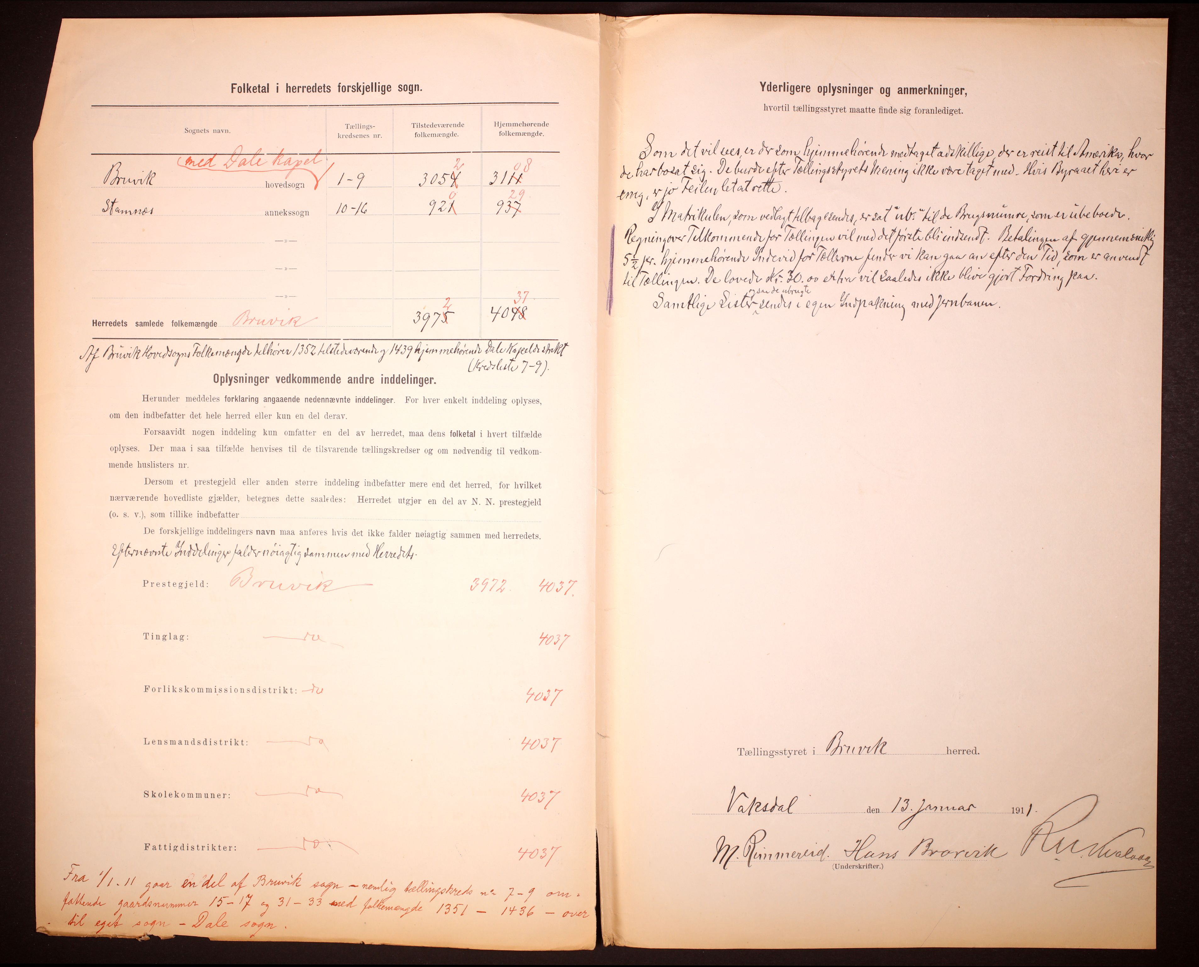 RA, 1910 census for Bruvik, 1910, p. 3