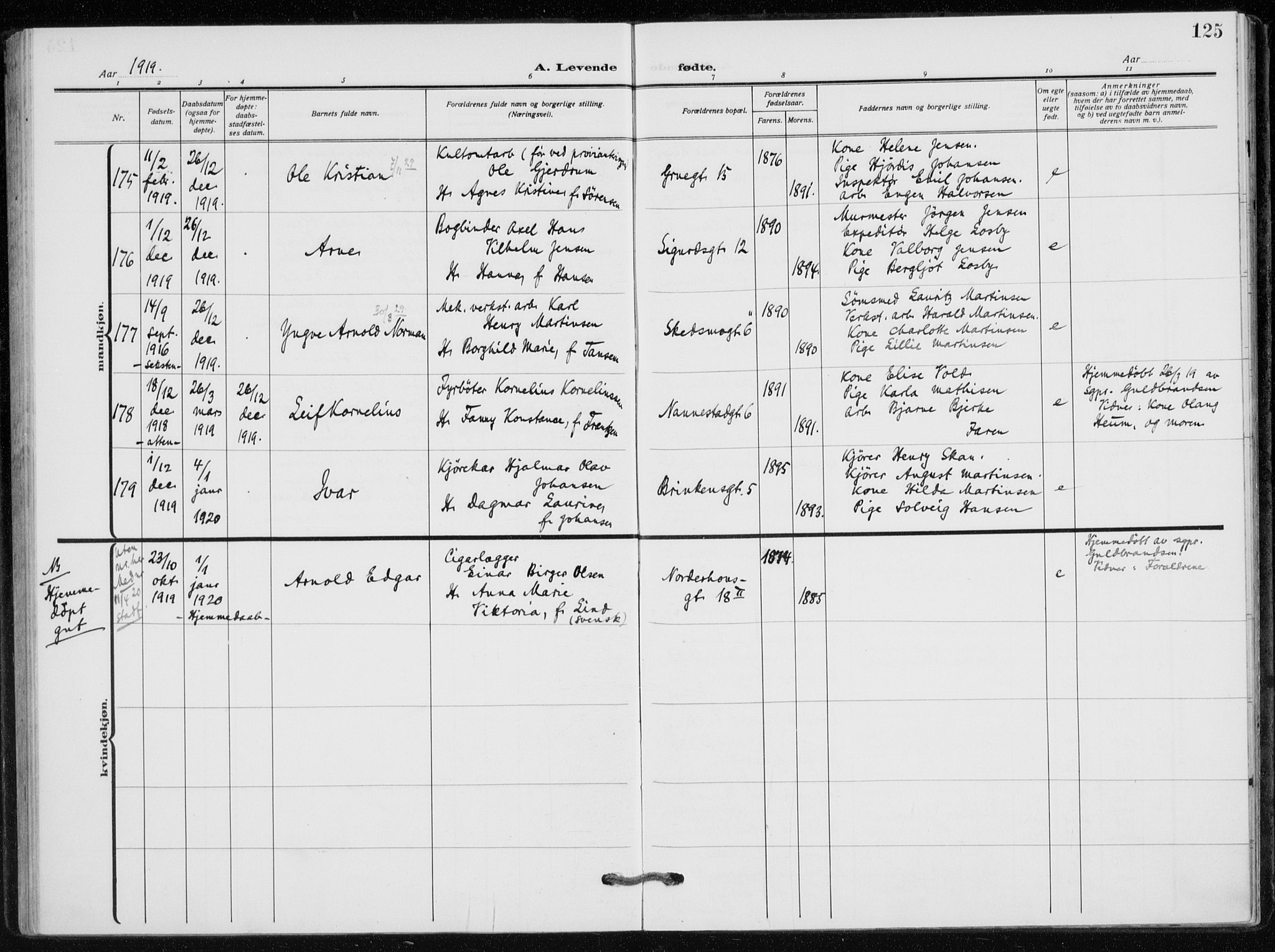 Kampen prestekontor Kirkebøker, AV/SAO-A-10853/F/Fa/L0012: Parish register (official) no. I 12, 1916-1921, p. 125