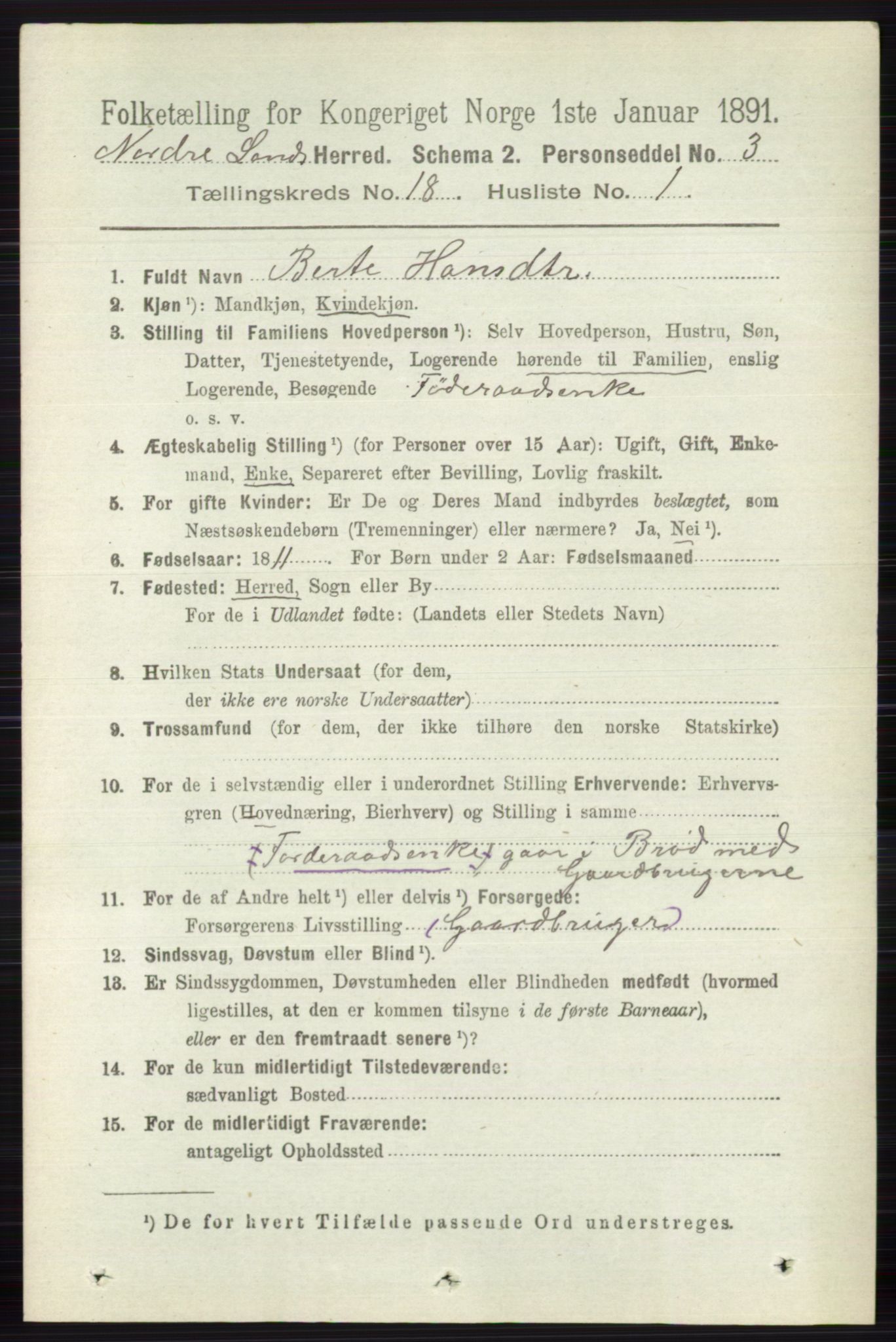 RA, 1891 census for 0538 Nordre Land, 1891, p. 4390