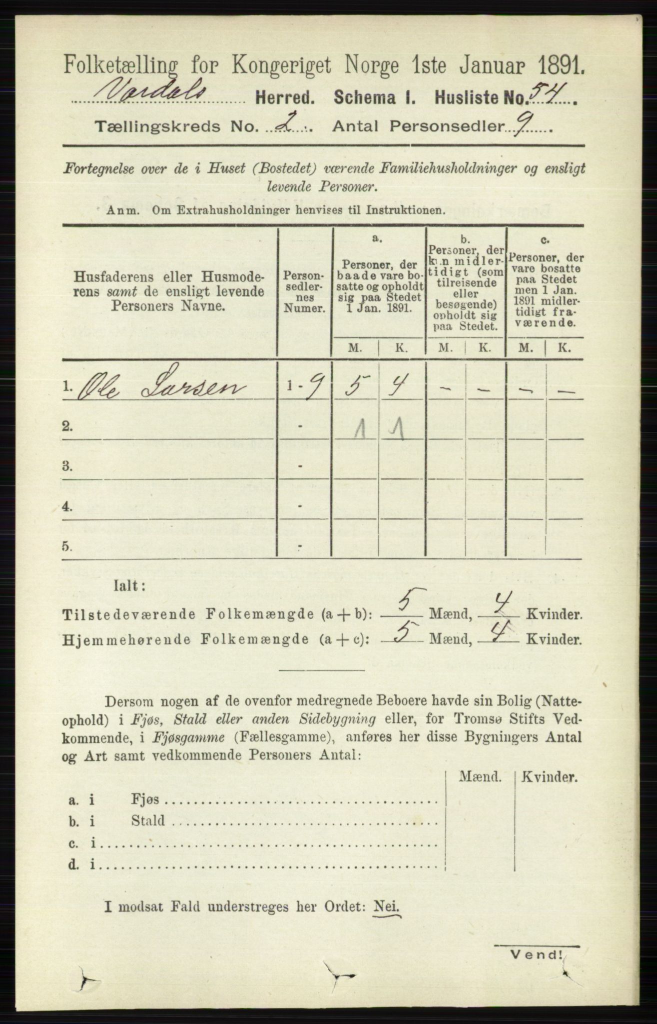 RA, 1891 census for 0527 Vardal, 1891, p. 518