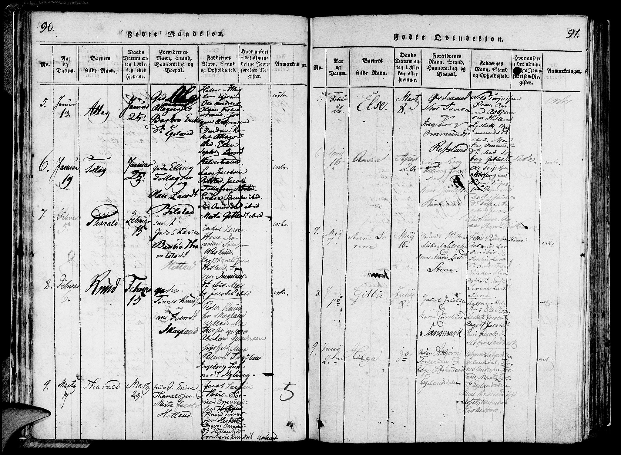 Lund sokneprestkontor, SAST/A-101809/S06/L0006: Parish register (official) no. A 6, 1816-1839, p. 90-91