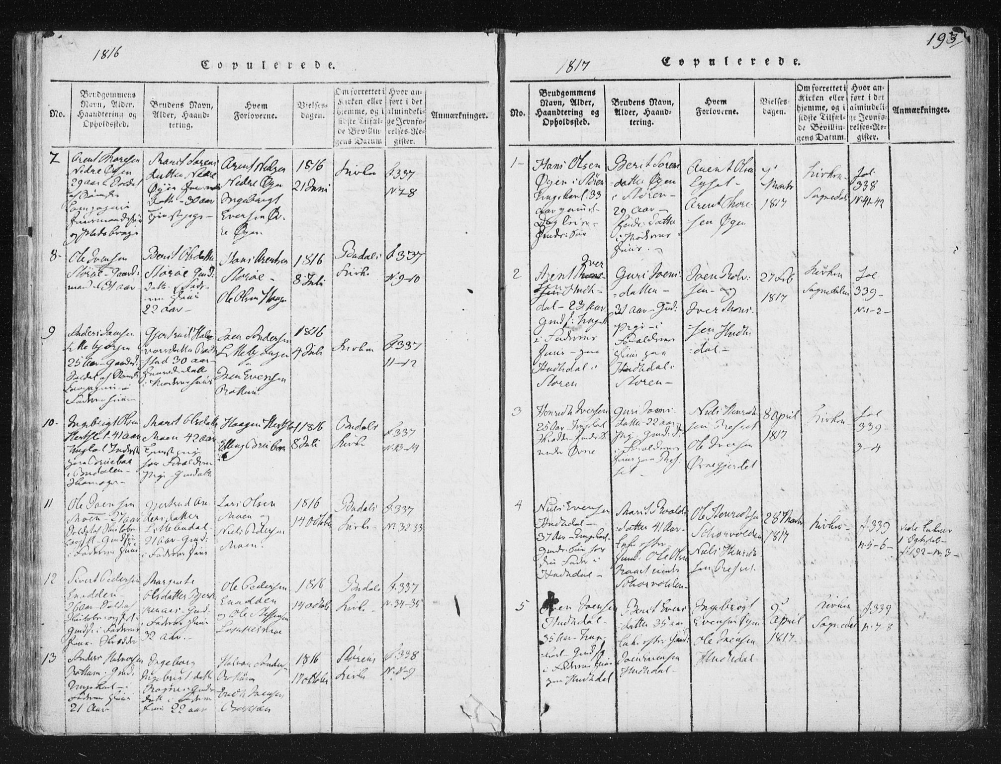 Ministerialprotokoller, klokkerbøker og fødselsregistre - Sør-Trøndelag, SAT/A-1456/687/L0996: Parish register (official) no. 687A04, 1816-1842, p. 193