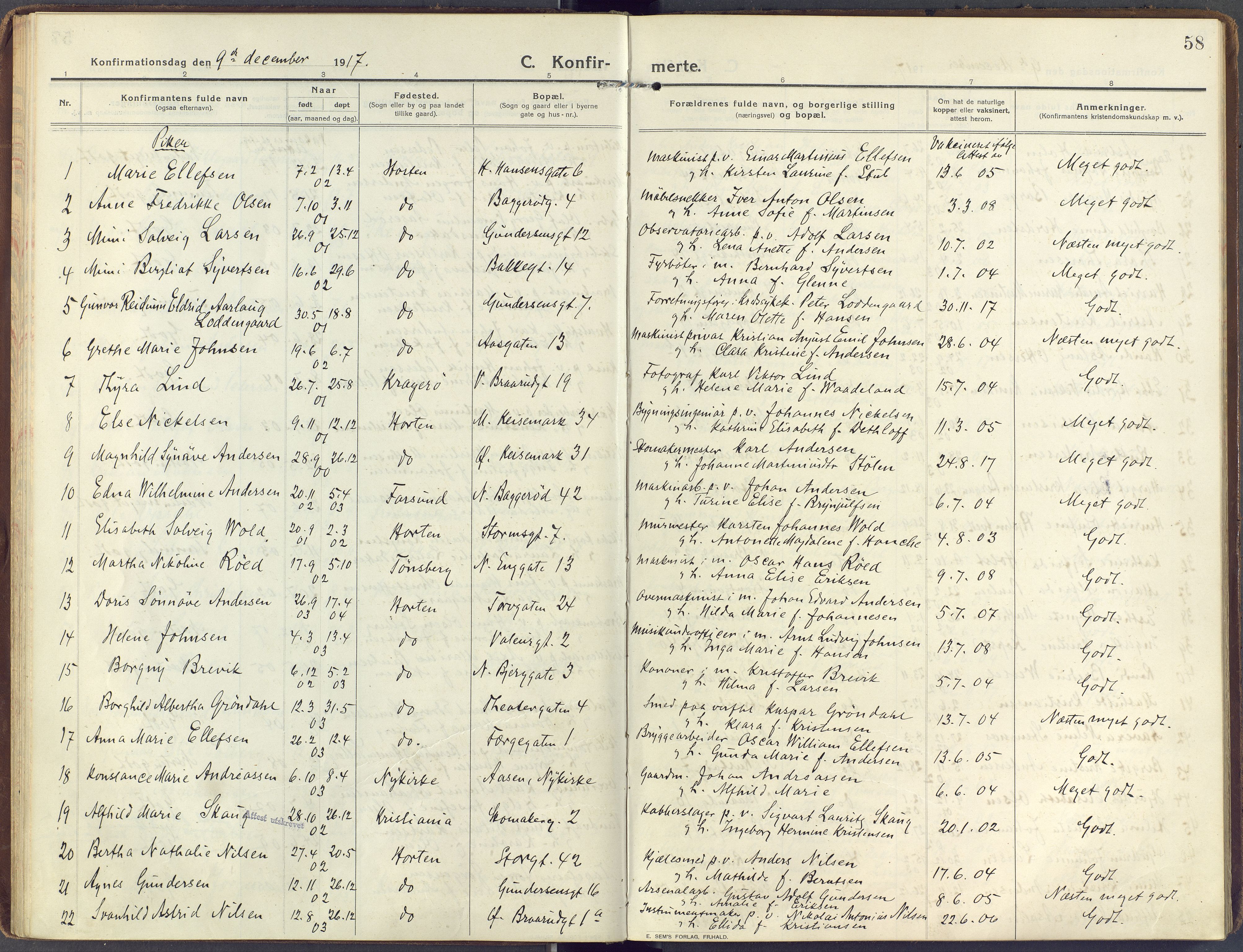 Horten kirkebøker, AV/SAKO-A-348/F/Fa/L0010: Parish register (official) no. 10, 1913-1925, p. 58